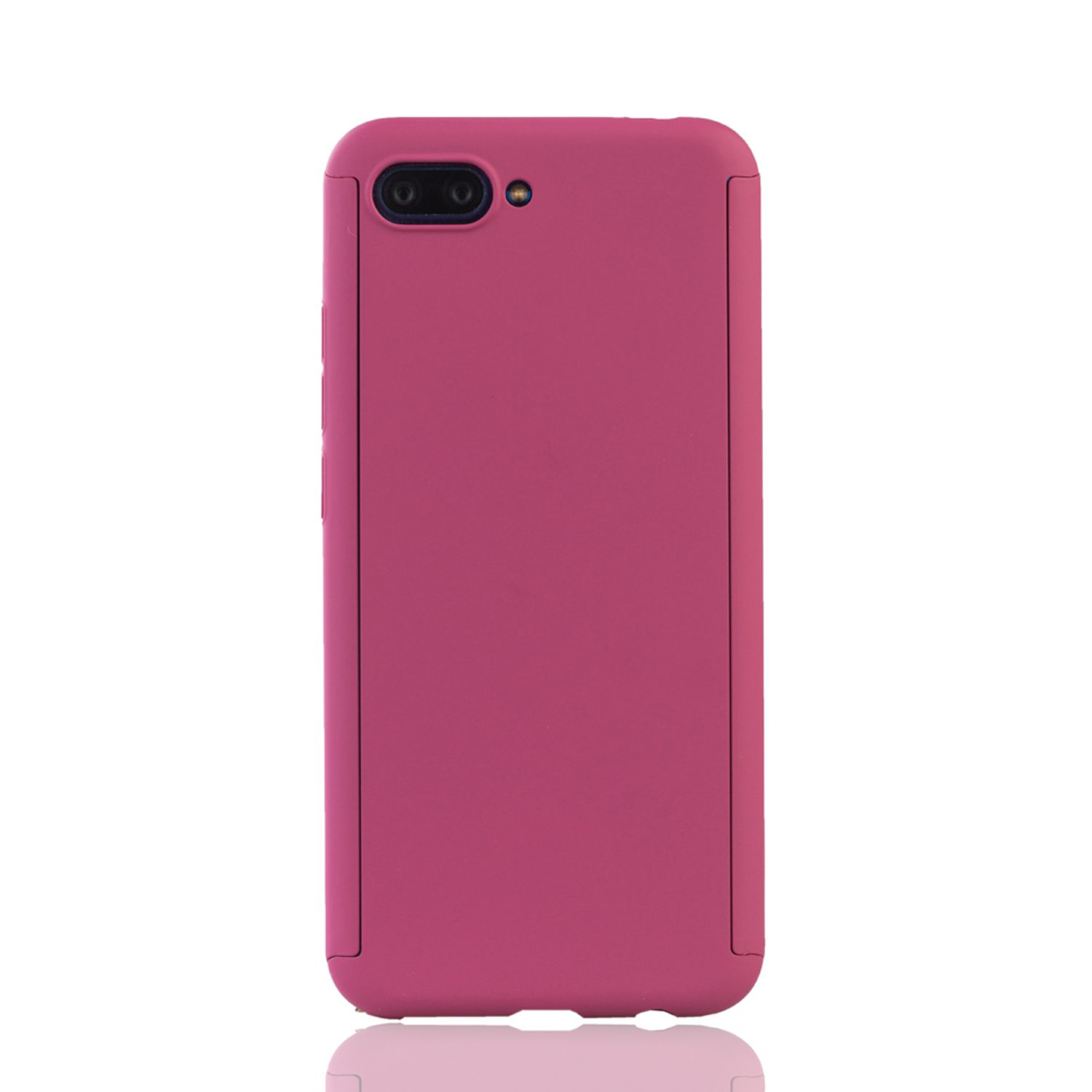 Rosa Handyhülle. Weißer Hintergrund. Telefon mit Dual-Kamera.