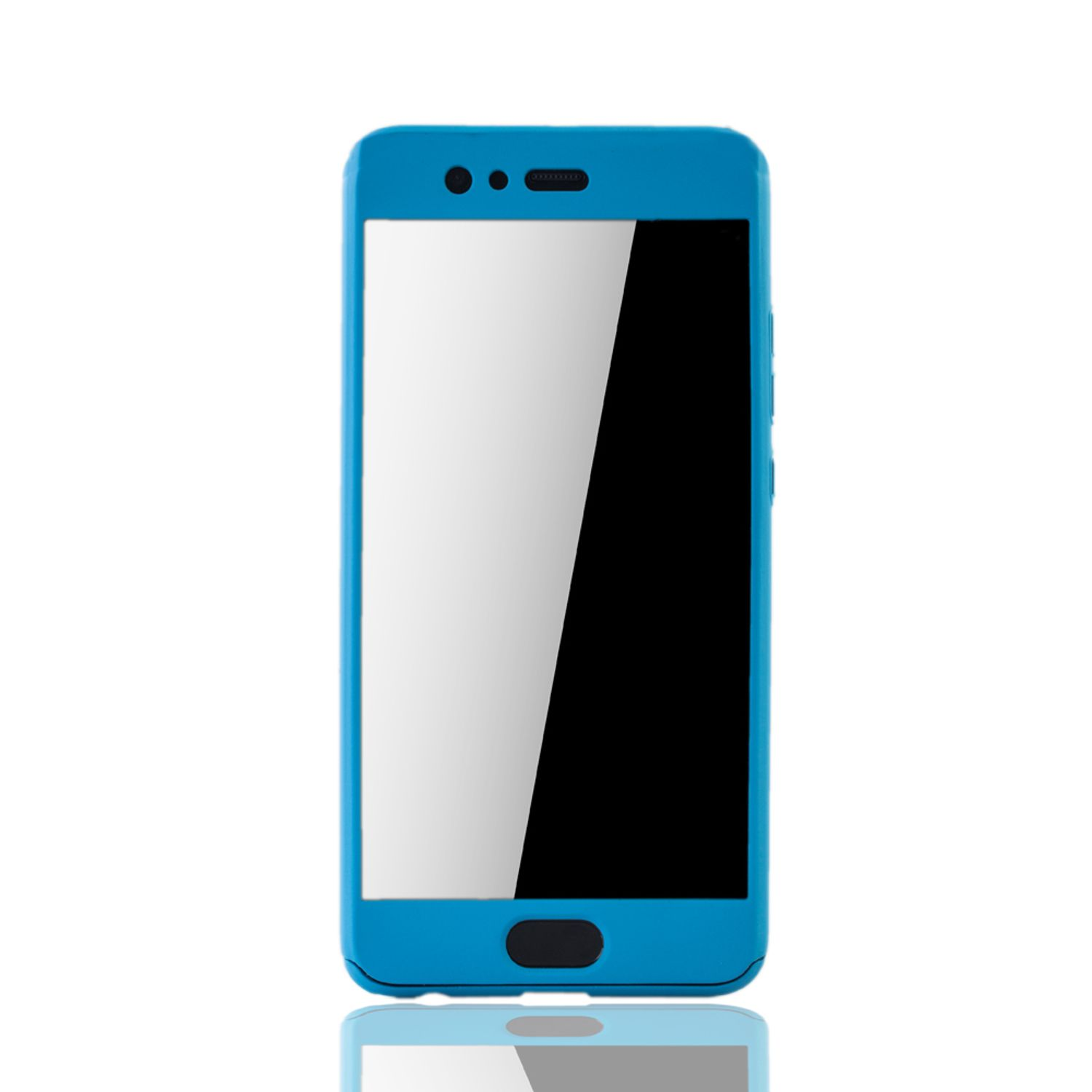 Blaue Handyhülle mit dem Telefon darin, der Bildschirm ist leer.