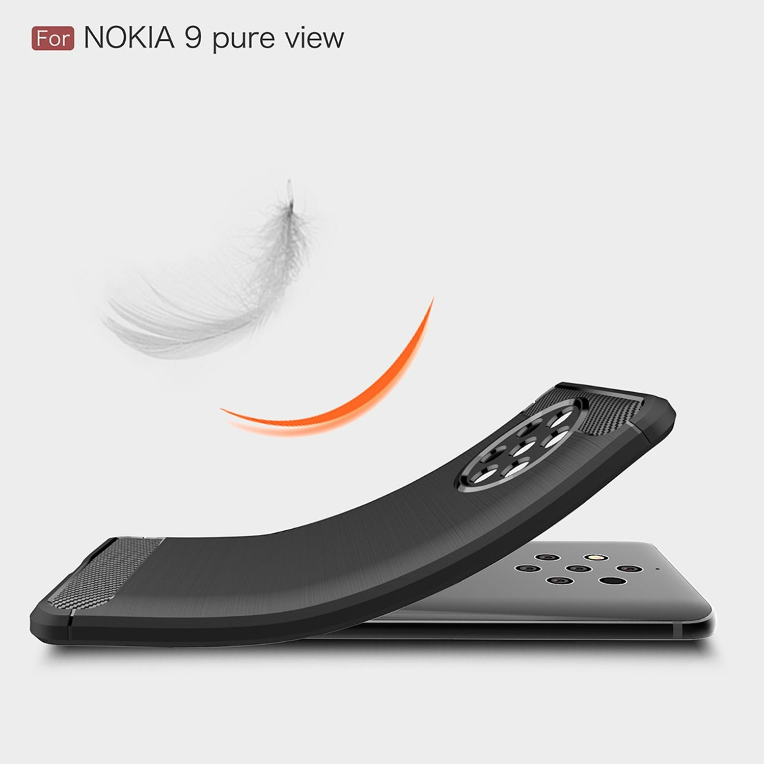 Nokia, 9 DESIGN Handyhülle Backcover, Schwarz Carbon KÖNIG View, Optik, Pure
