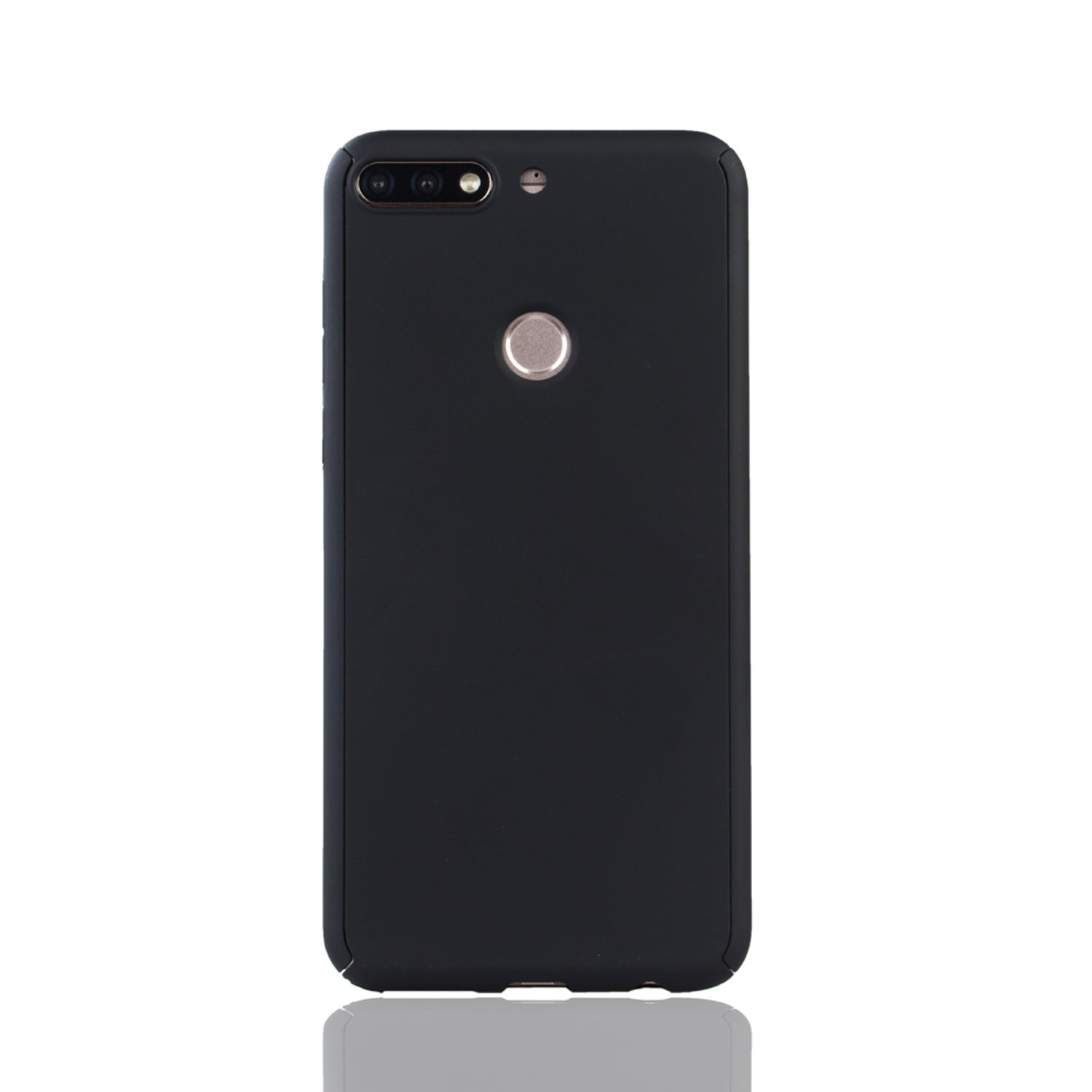 Eine schwarze Handyhülle. Die Rückseite des Telefons hat eine Kamera und einen Fingerabdrucksensor.