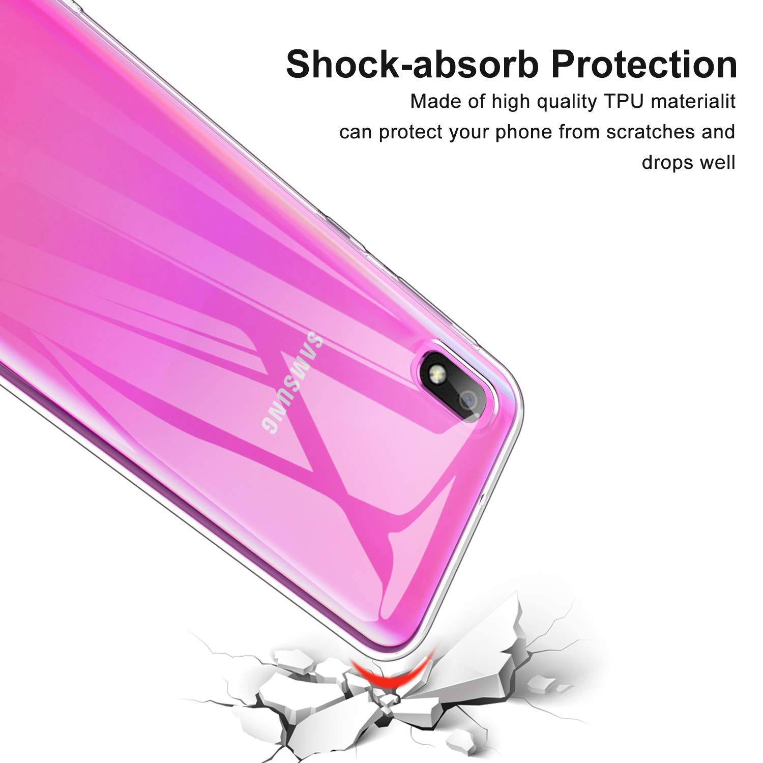 Rosa transparente Handyhülle, mit Telefon. Weißer Hintergrund.