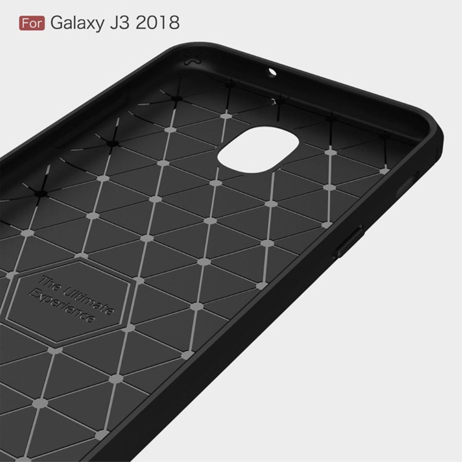 Samsung, DESIGN KÖNIG (2018), Optik, Backcover, Schwarz Carbon Handyhülle Galaxy J3