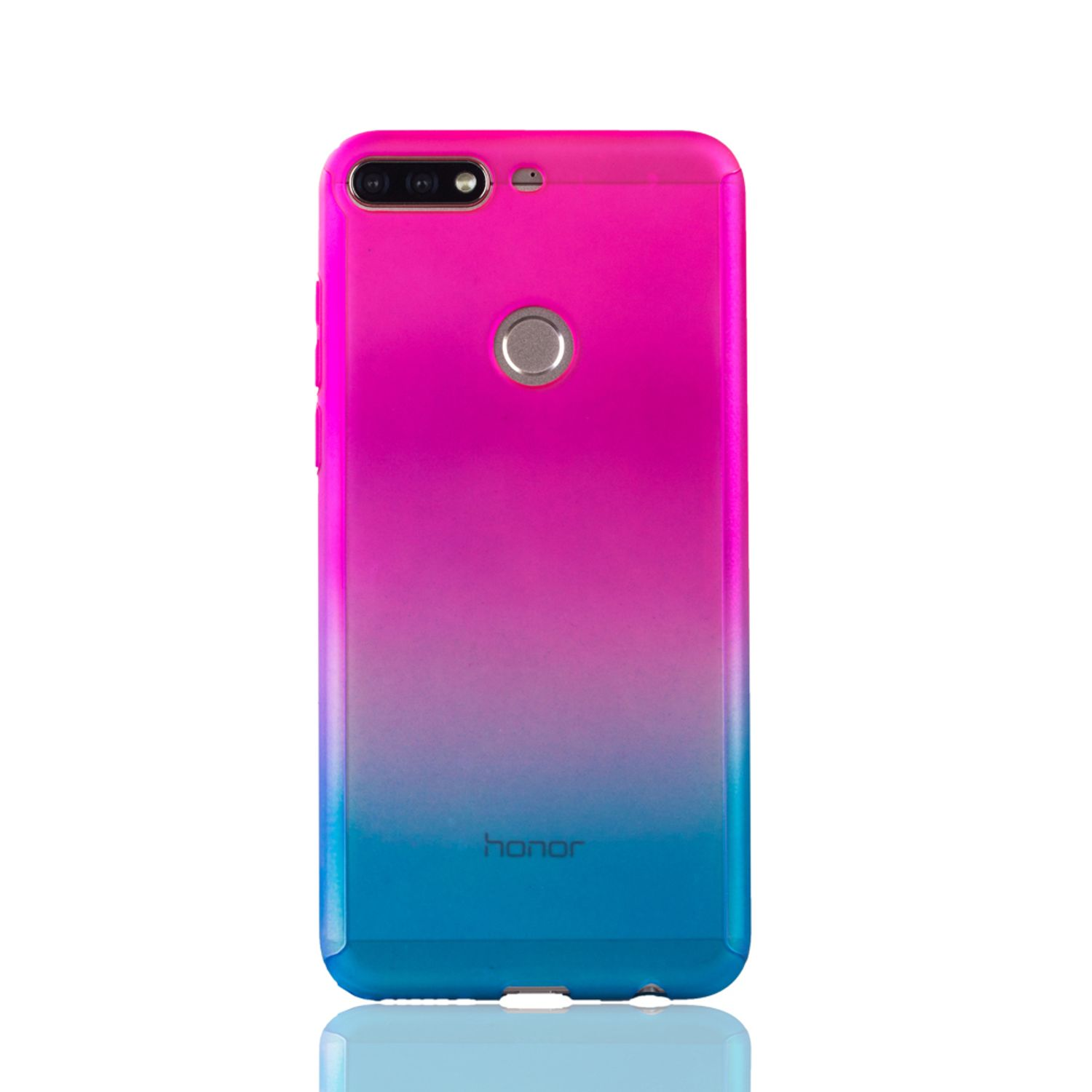 Rosa und blaues Farbverlaufs-Handycase. Das Case hat unten das Wort "honor".