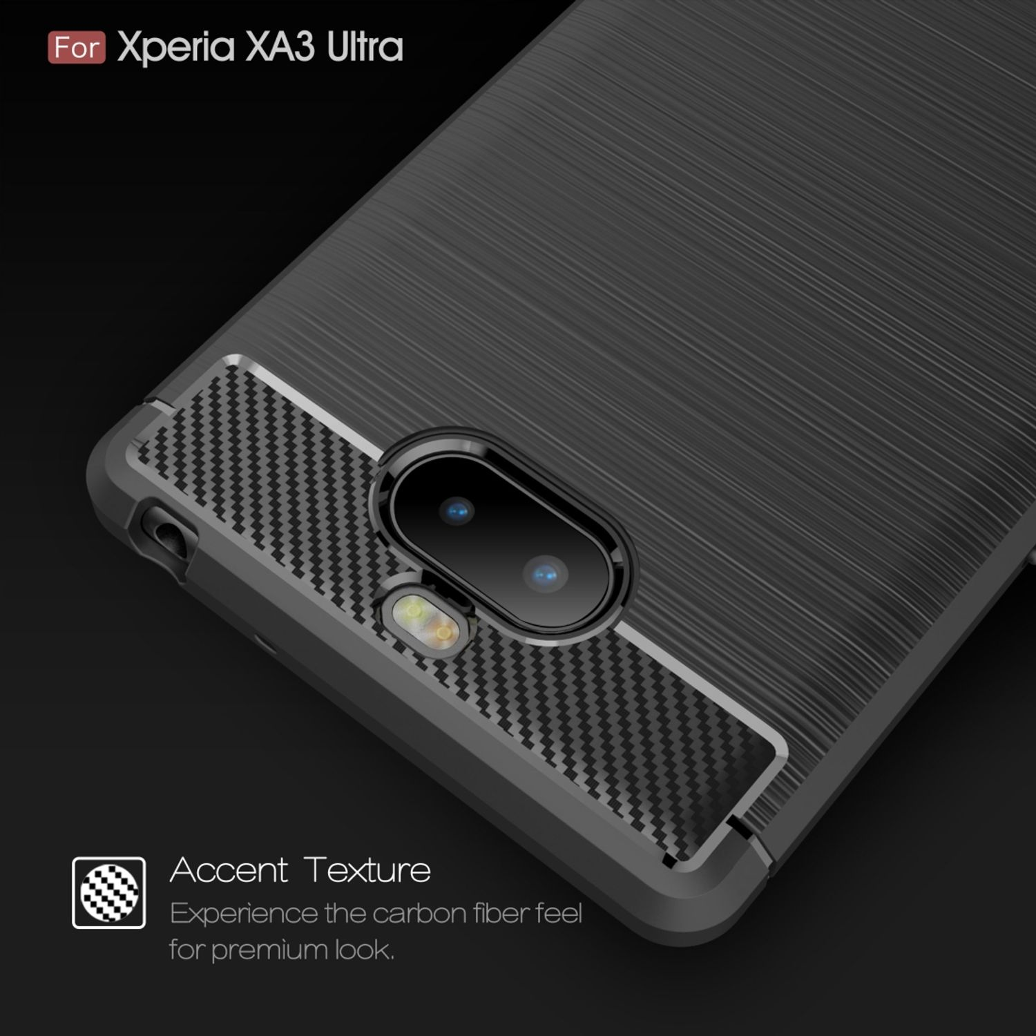 Schwarze Handyhülle für Xperia XA3 Ultra mit Karbonfasertextur.