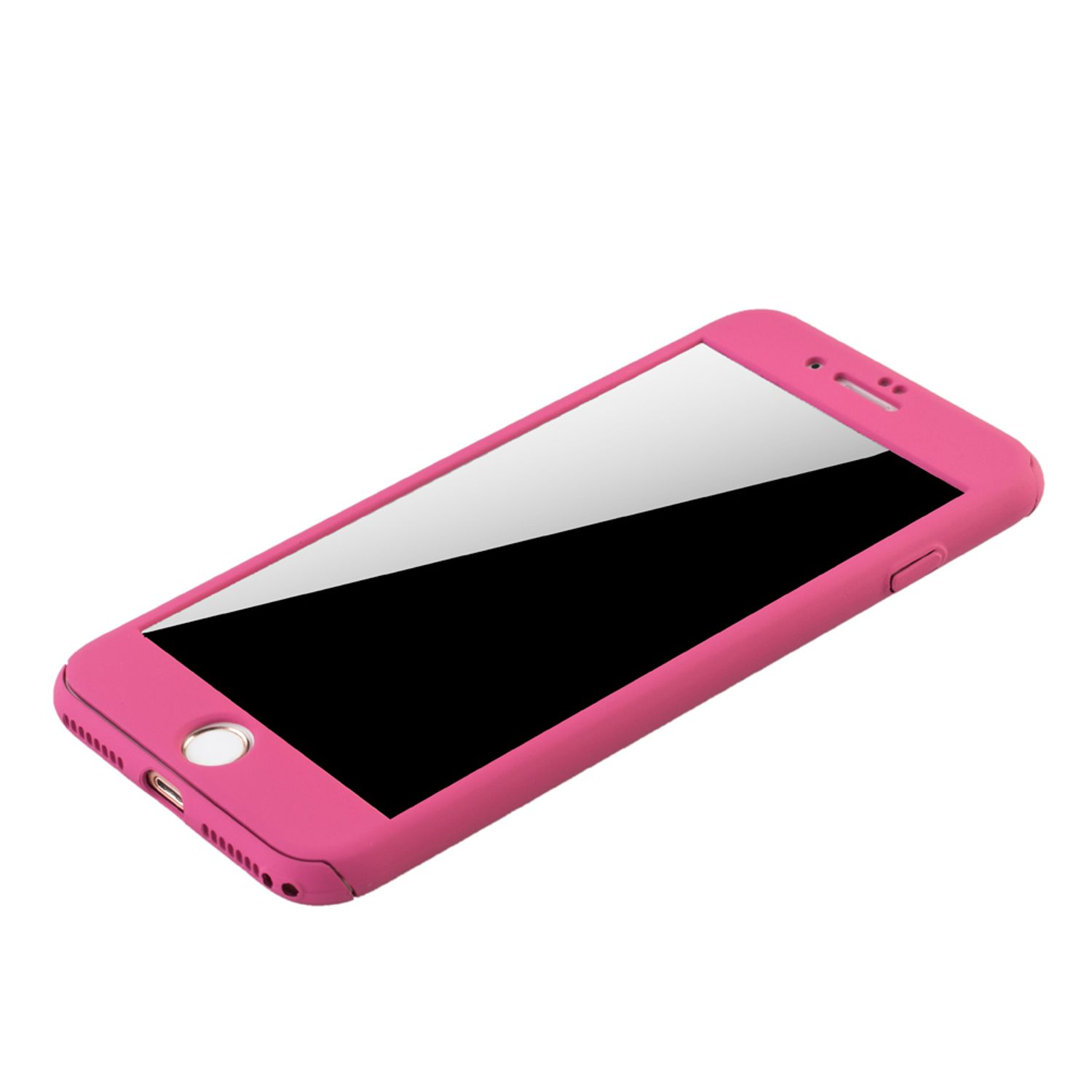 Rosa Handyhülle mit Telefon, das den Hintergrund reflektiert.