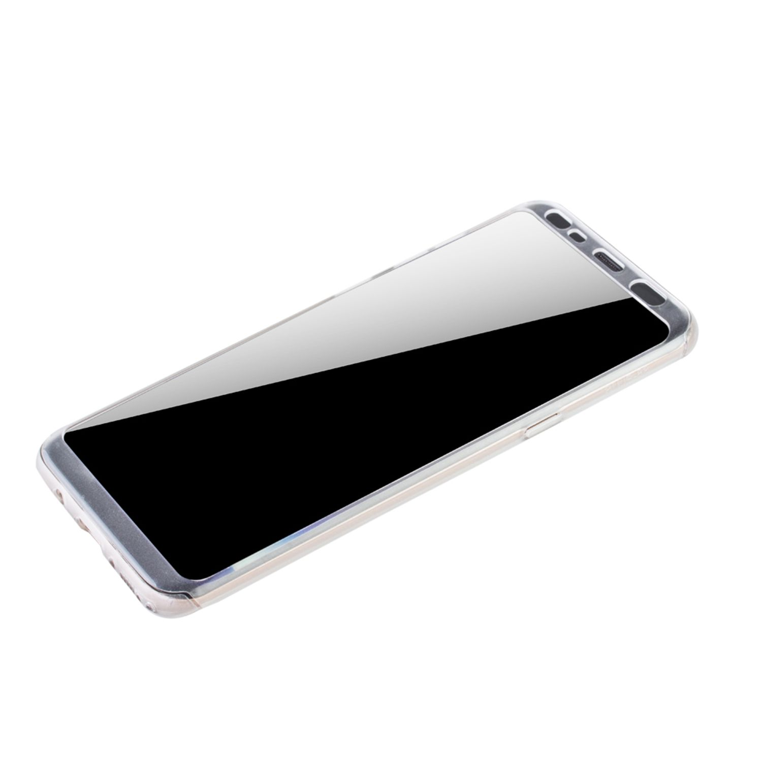 Ein Telefon in einer durchsichtigen Hülle. Der Bildschirm ist schwarz.