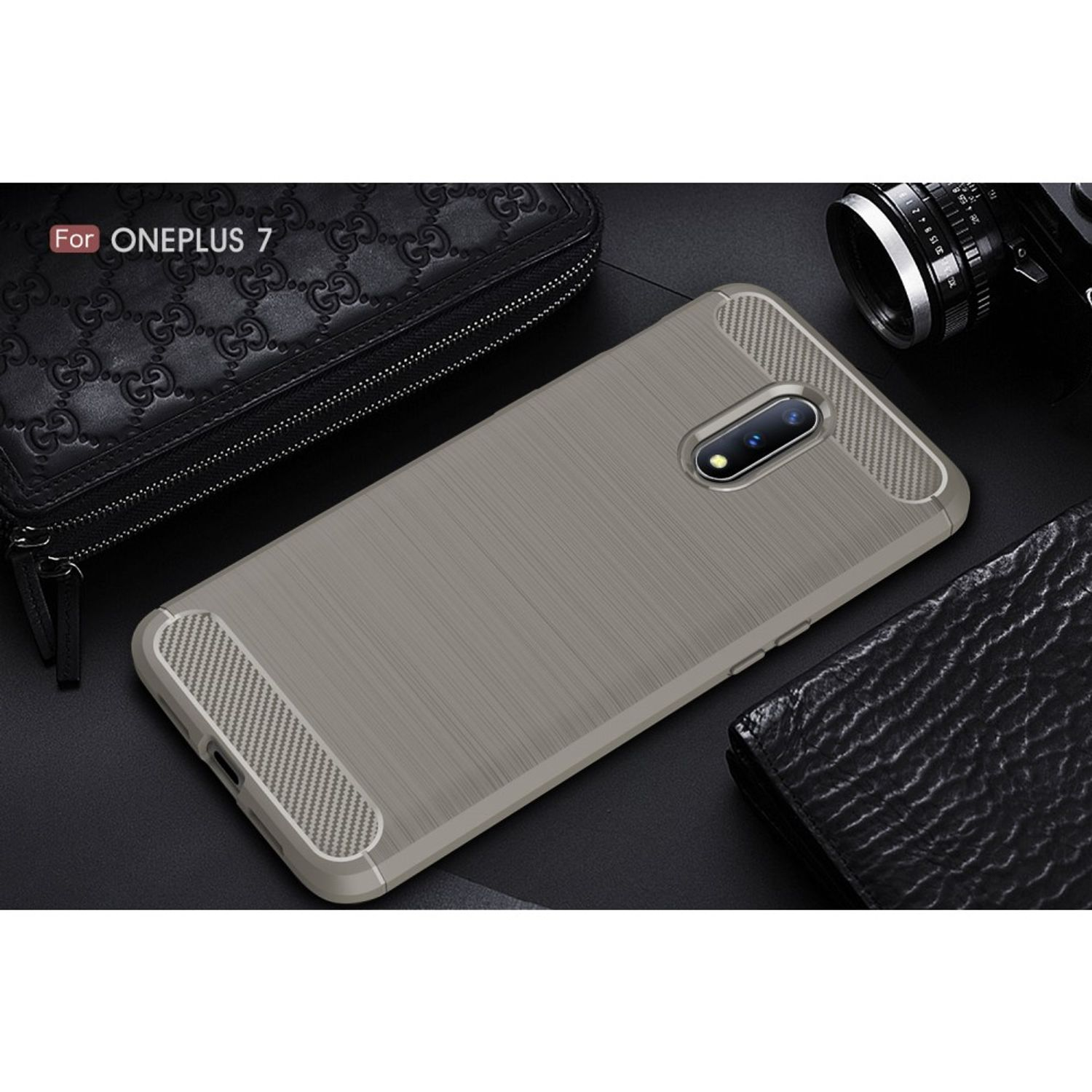 KÖNIG DESIGN Optik, OnePlus, Grau Backcover, 7, Handyhülle Carbon