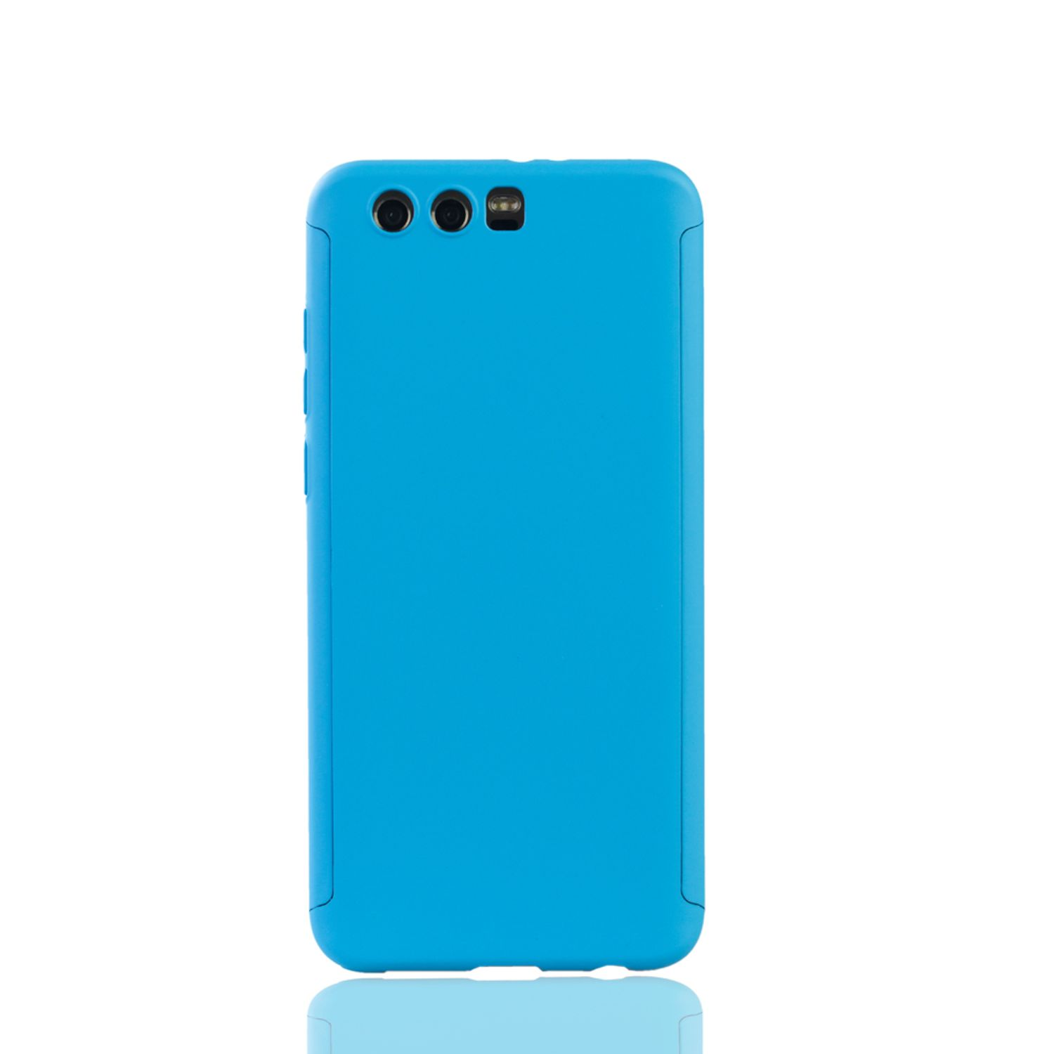 Blaue Handyhülle. Handyhülle mit drei Kameras. Einfarbige blaue Farbe. Weißer Hintergrund.