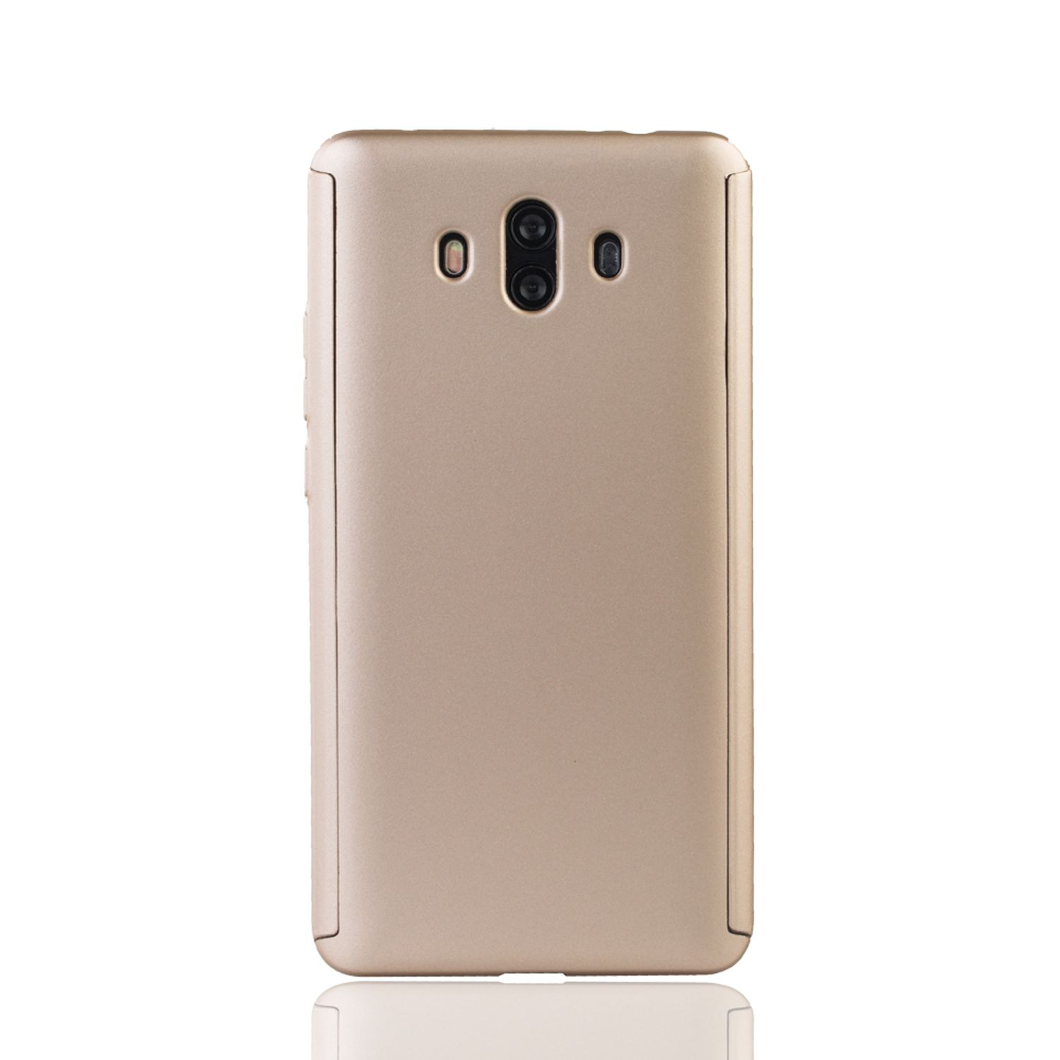 Goldene Telefonrückseite mit Kameras. Weißer Hintergrund.