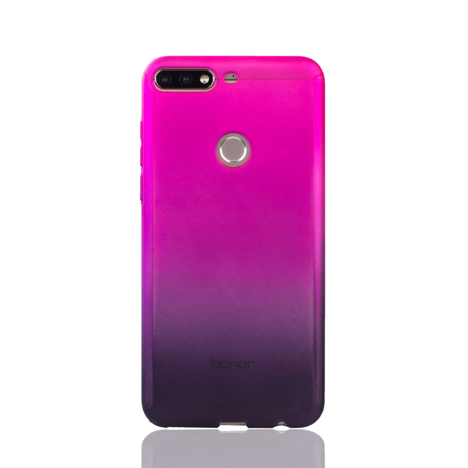 Pink-lila Farbverlauf-Handyhülle. Das Telefon wird von hinten gezeigt.