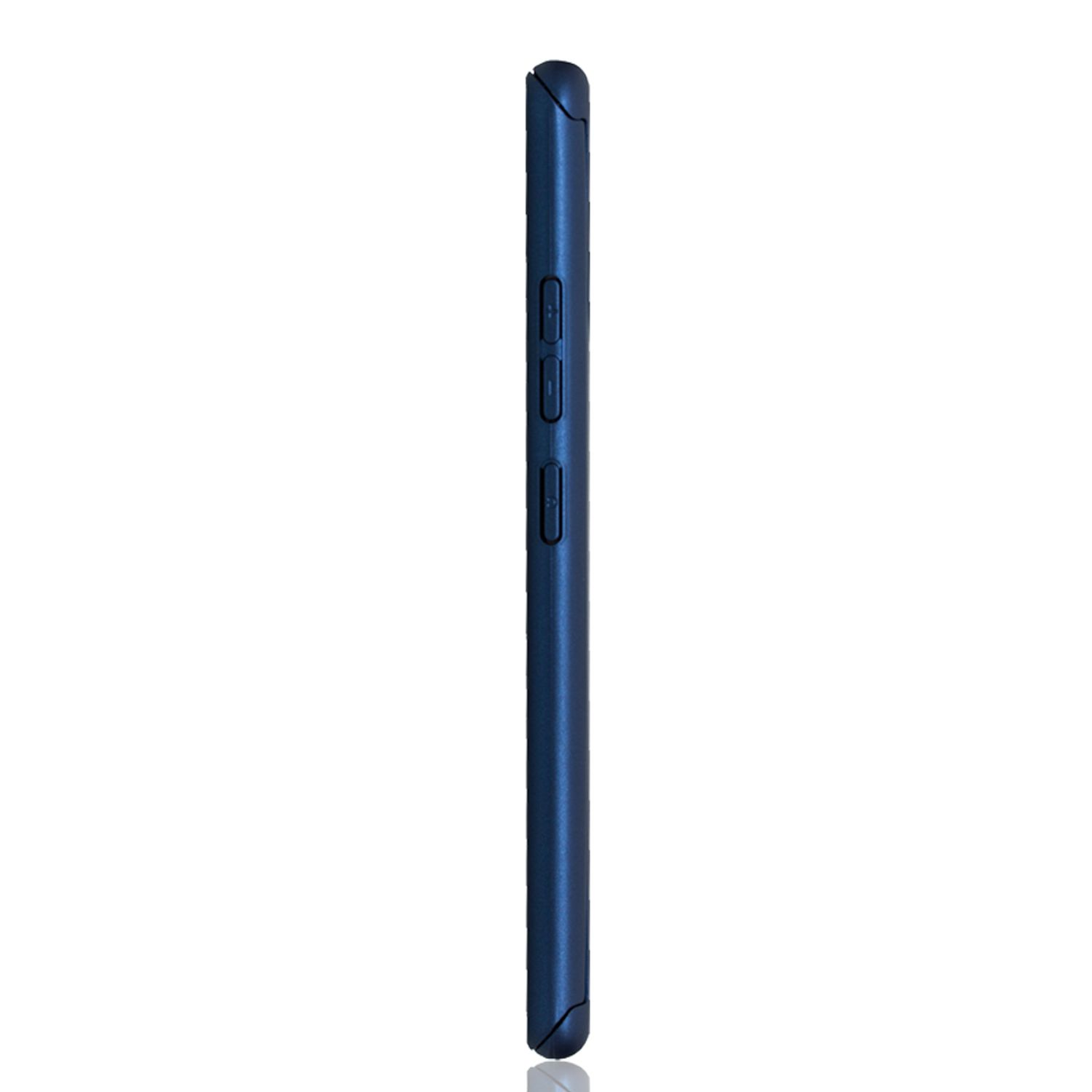 Blaue Handyhülle, Seitenansicht mit Lautstärketasten.