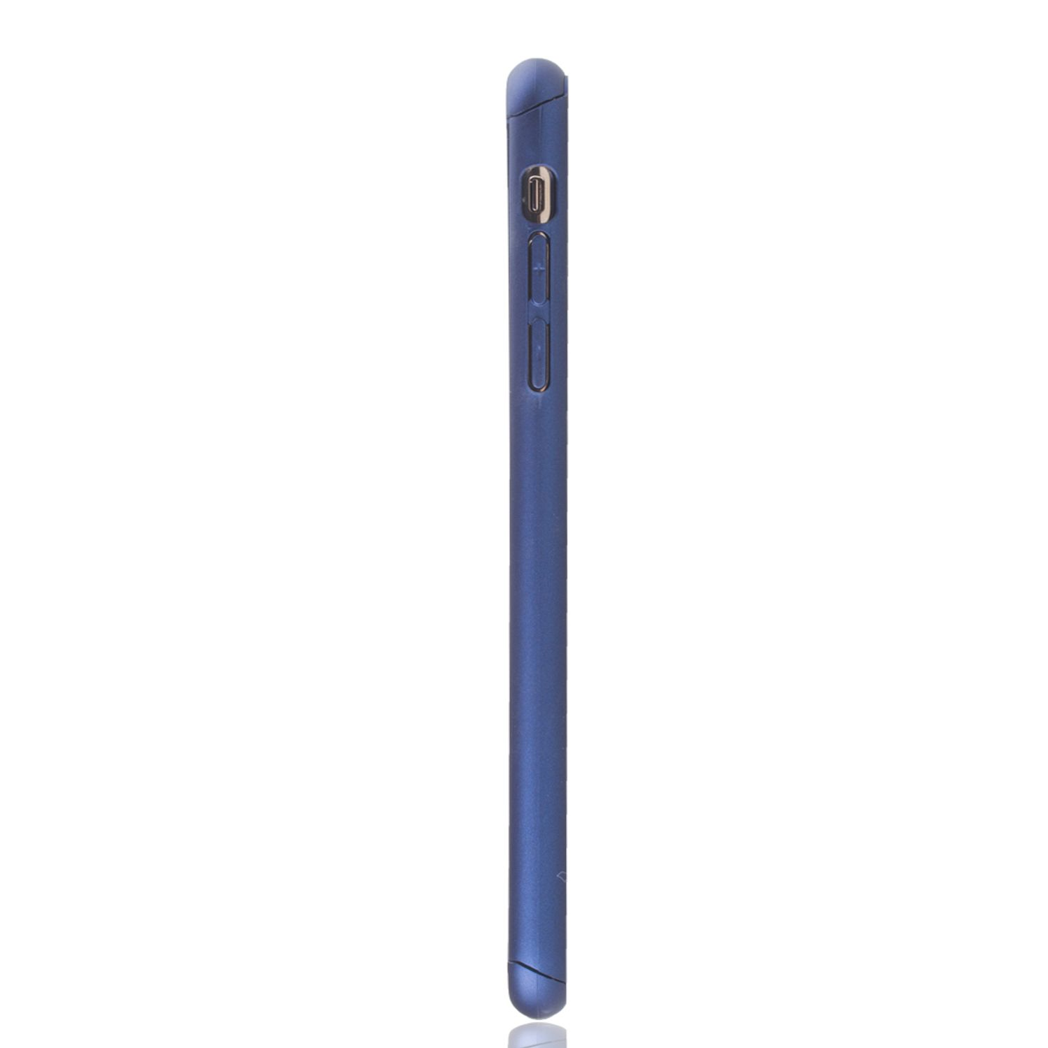 Blaue Telefonseite. Knöpfe an der Seite. Weißer Hintergrund.