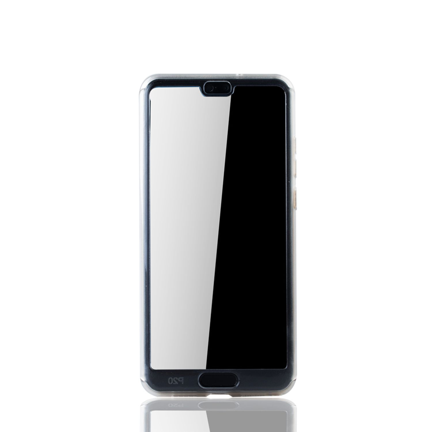 Ein Mobiltelefon mit einem Displayschutz. Der Bildschirm ist schwarz und der Rahmen ist klar.