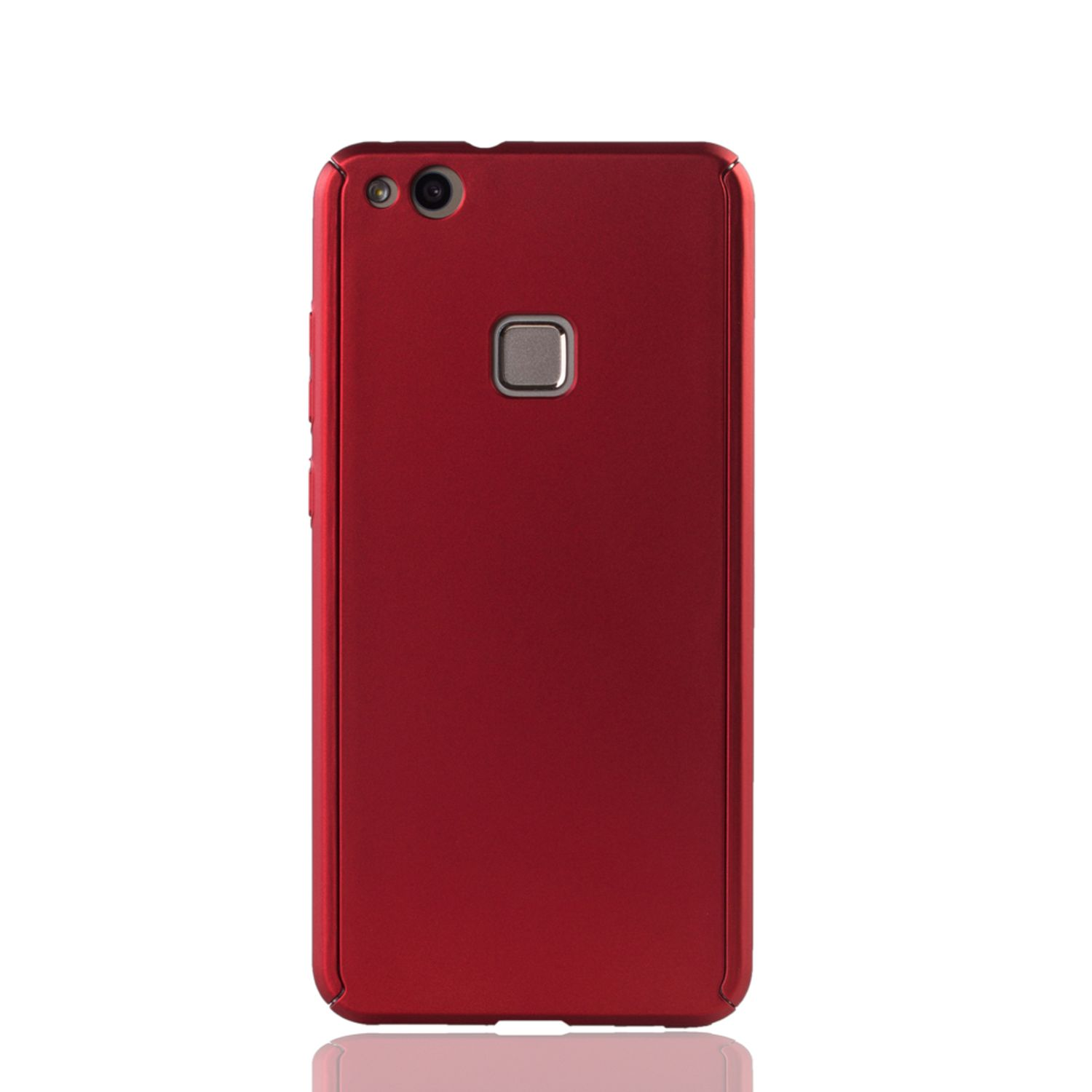 Eine rote Handyhülle. Das Telefon ist aufrecht und die Rückseite wird gezeigt.