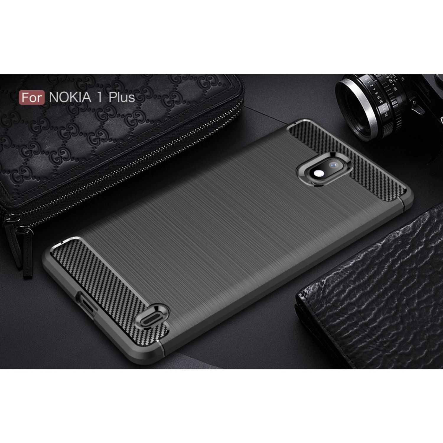 Backcover, Nokia, Handyhülle 1 Plus, Grau KÖNIG DESIGN Carbon Optik,