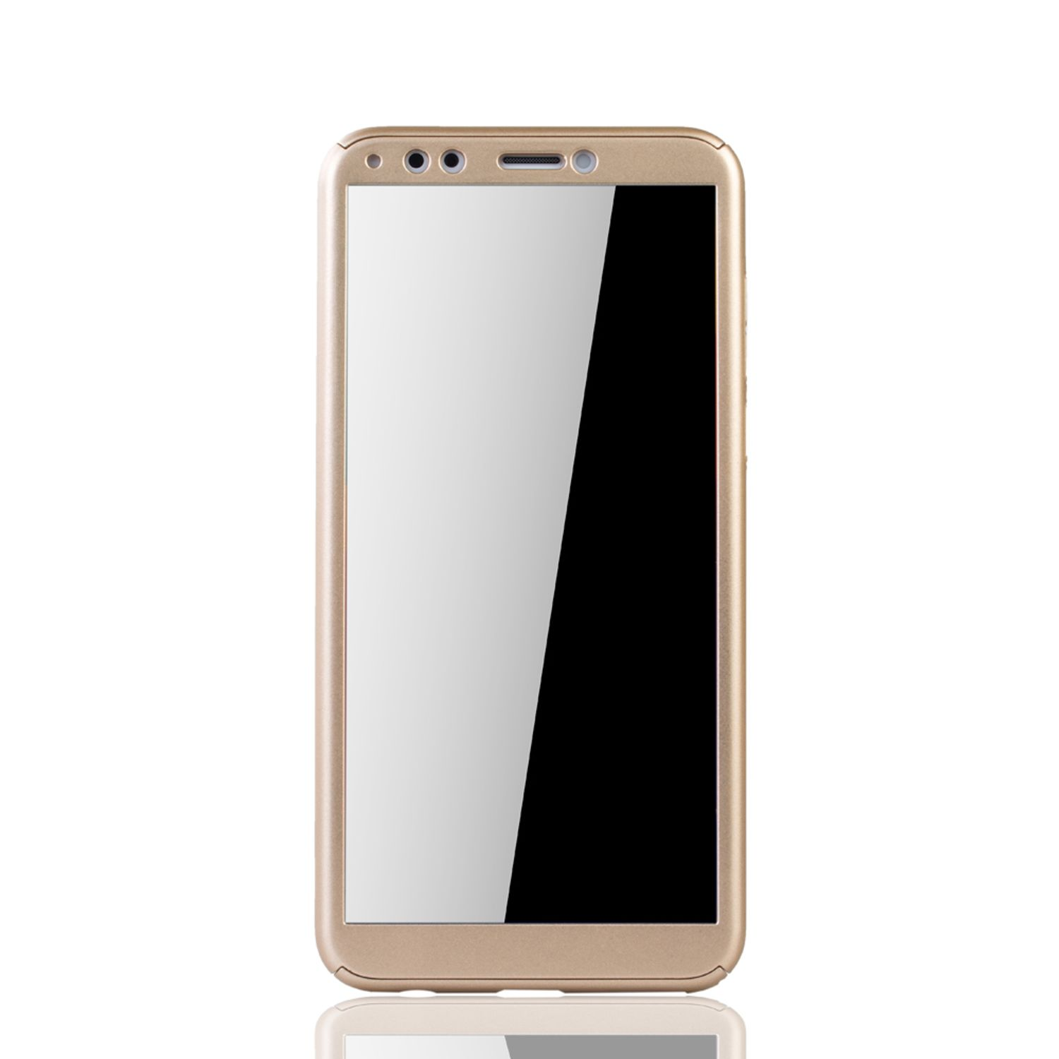 Goldenes Telefon mit hellem Bildschirm. Die Vorderseite des Telefons ist sichtbar, mit klarer Reflexion.