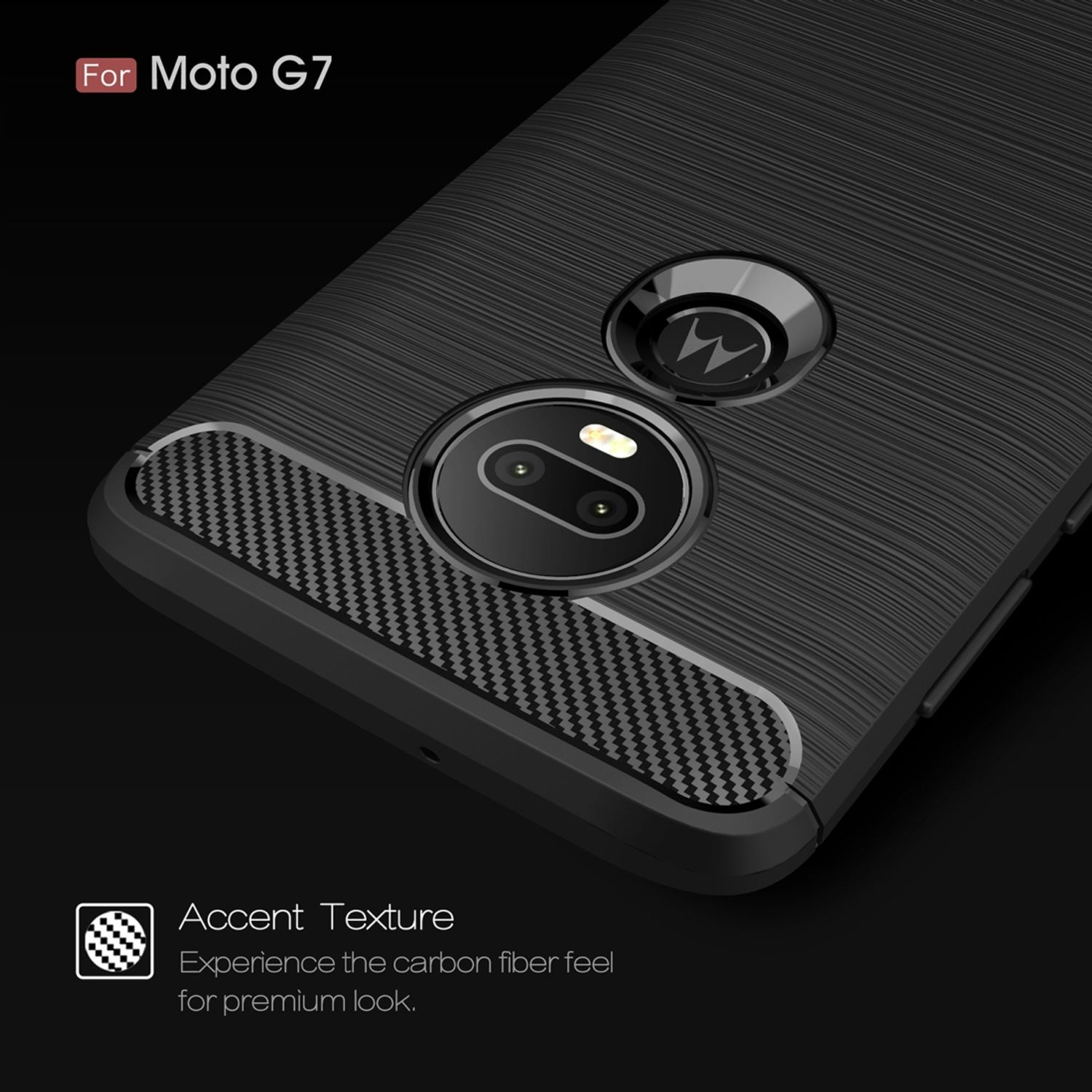 KÖNIG DESIGN Handyhülle Schwarz Moto Motorola, Backcover, G7, Carbon Optik
