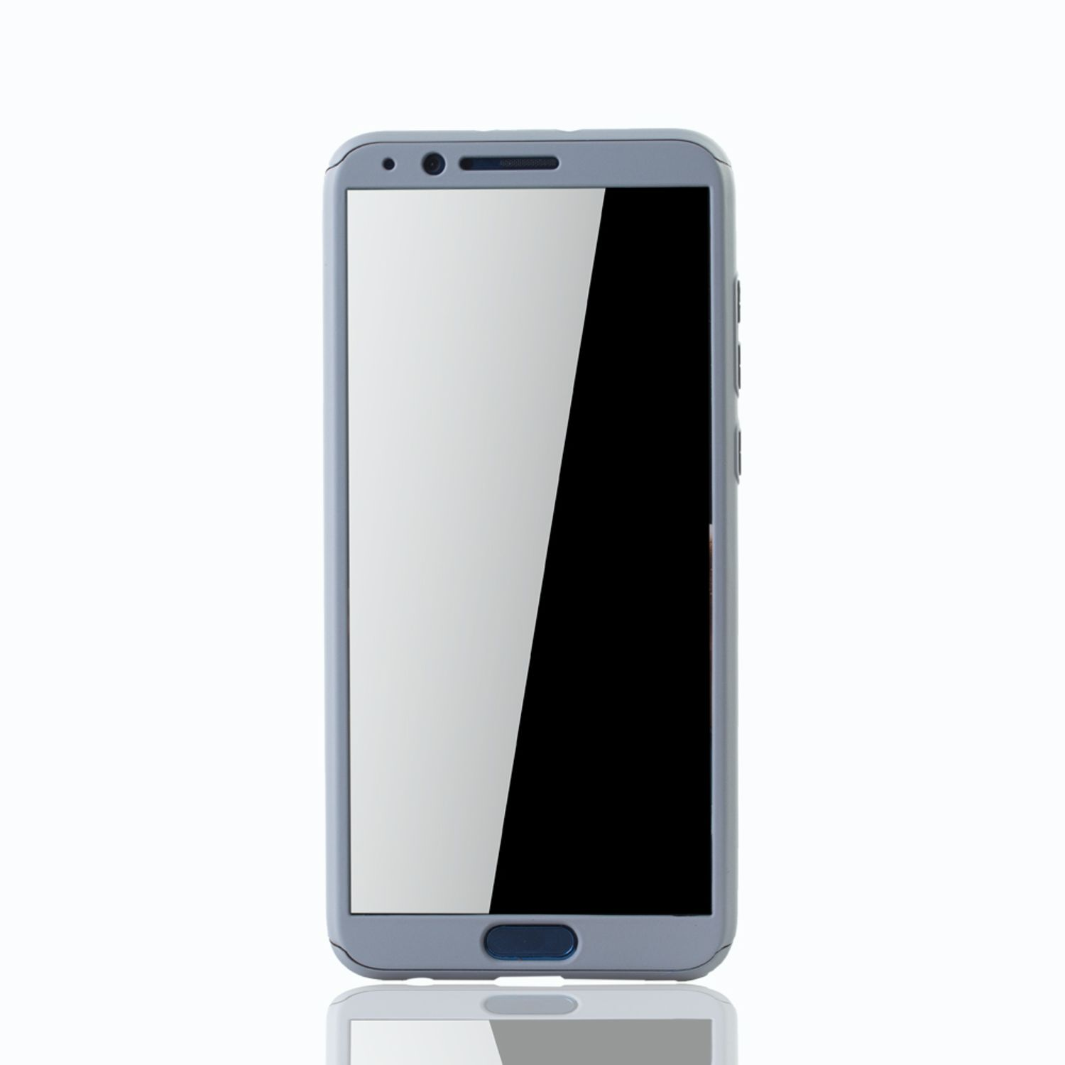 Graues Telefon mit weißem Bildschirm.