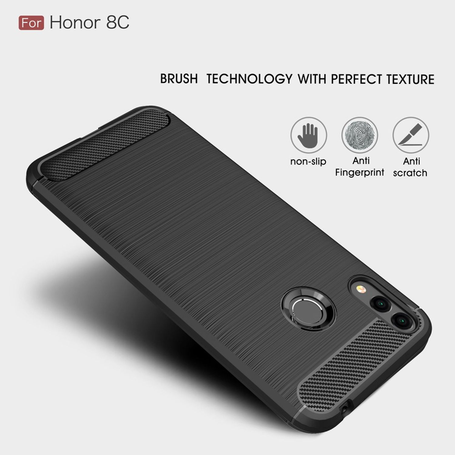 Handyhülle für Honor 8C. Schwarz mit strukturiertem Design. Rutschfest, Anti-Fingerabdruck und Anti-Kratzer.