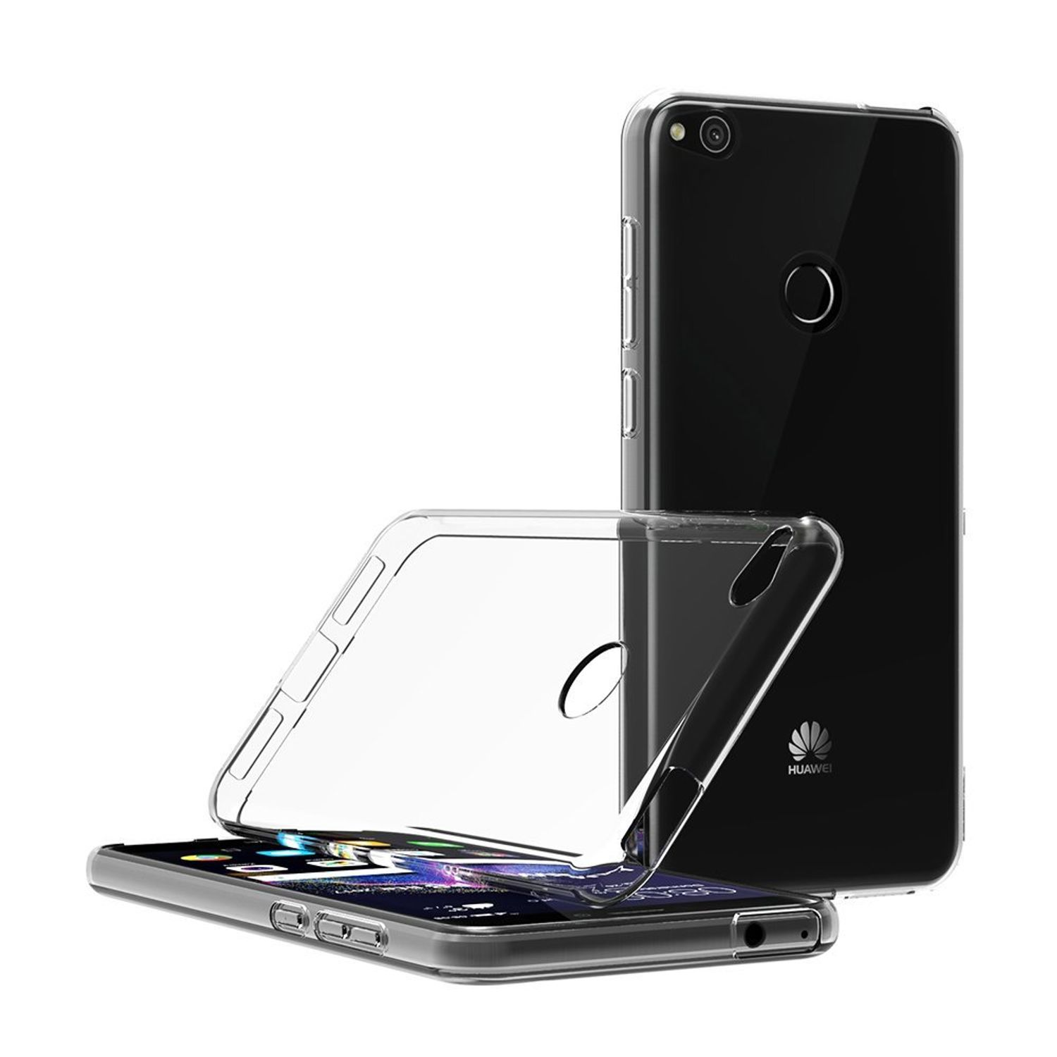 Drei transparente Handyhüllen, zwei übereinander. Ein Telefon ist sichtbar.