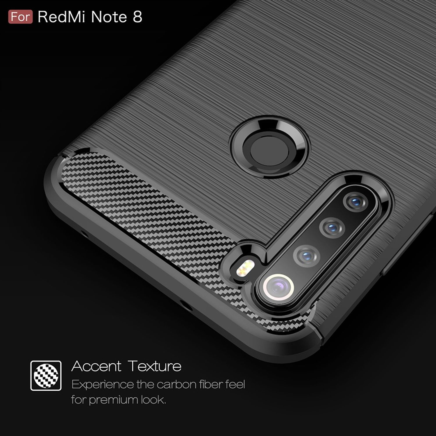 KÖNIG DESIGN Handyhülle Carbon Optik, Redmi Note 8, Xiaomi, Schwarz Backcover