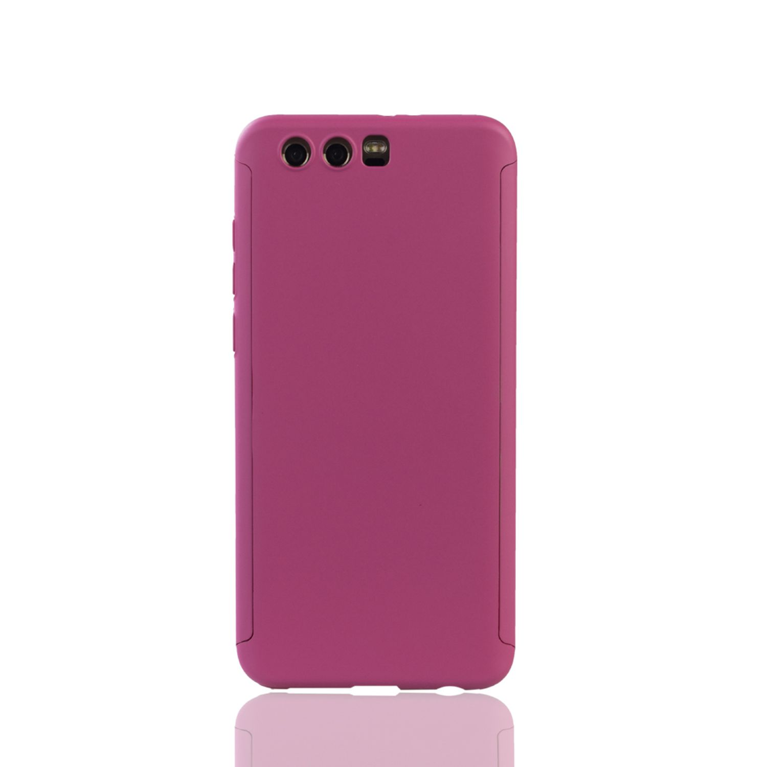 Eine magenta Handyhülle. Die Rückseite hat drei Kameralöcher. Der Hintergrund ist weiß.