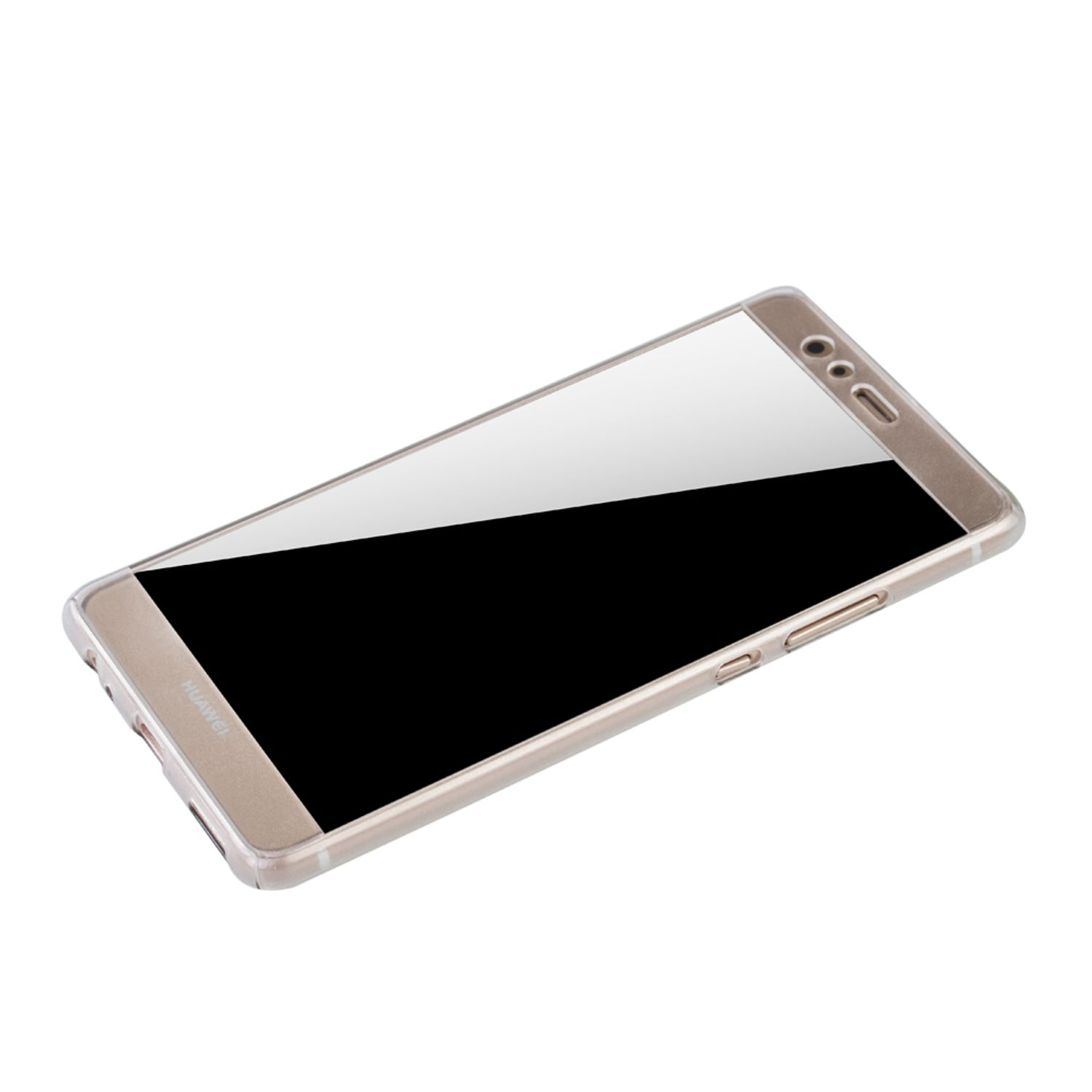 Goldenes Telefon mit schwarzem Bildschirm. Das Telefon liegt mit dem Bildschirm nach oben.