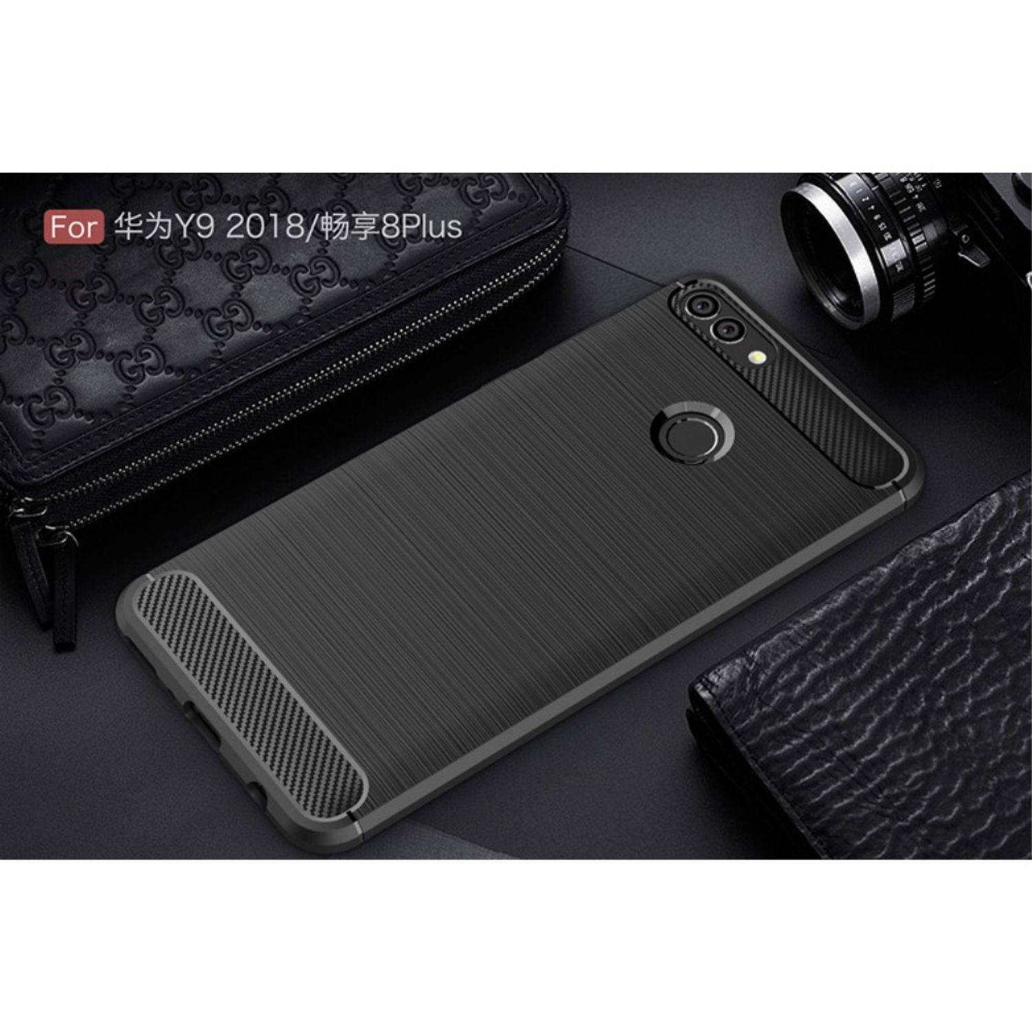 Huawei, DESIGN Optik, Backcover, (2018), KÖNIG Y9 Carbon Handyhülle Schwarz