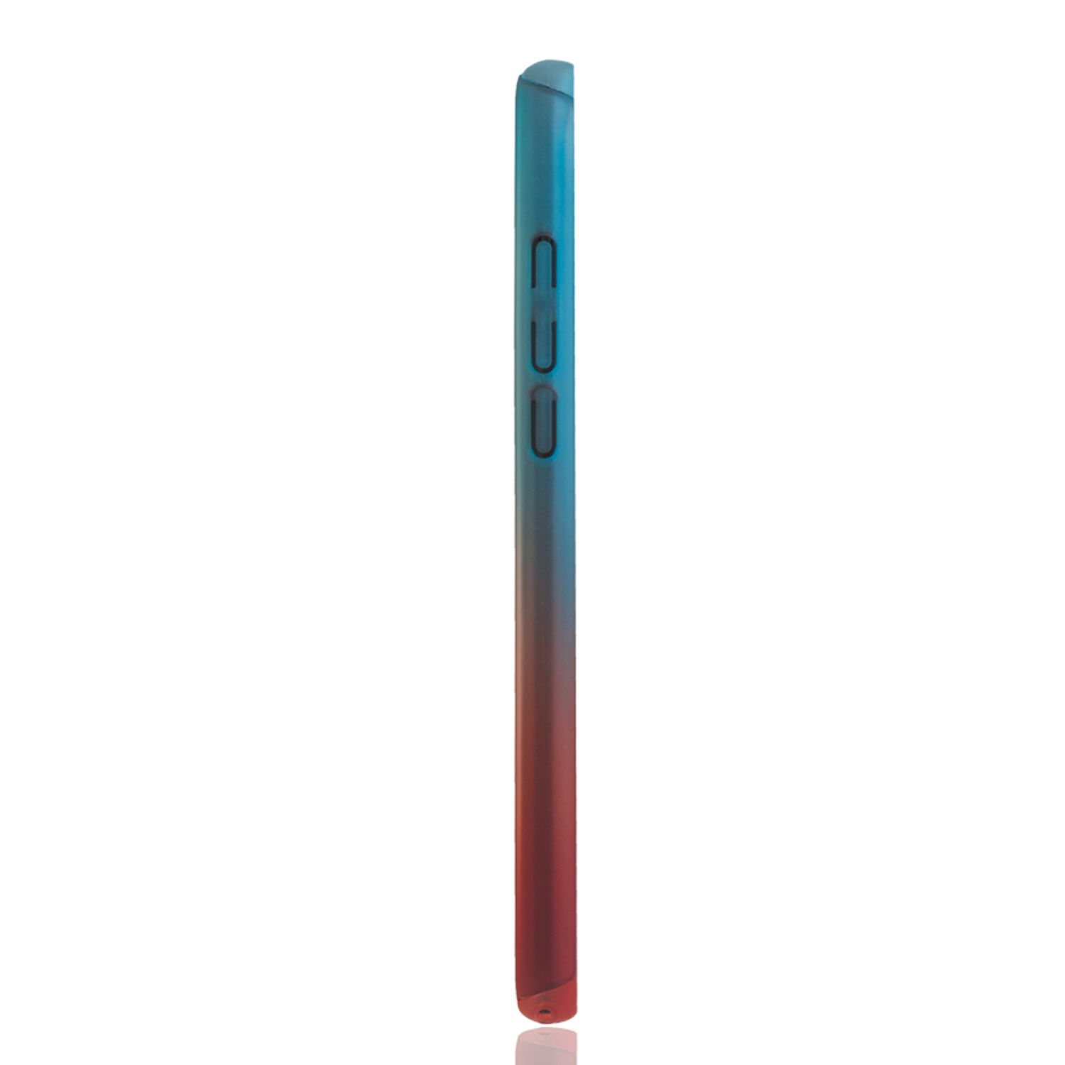 Seitenansicht einer Handyhülle, die einen Blau-zu-Rot-Farbverlauf aufweist.