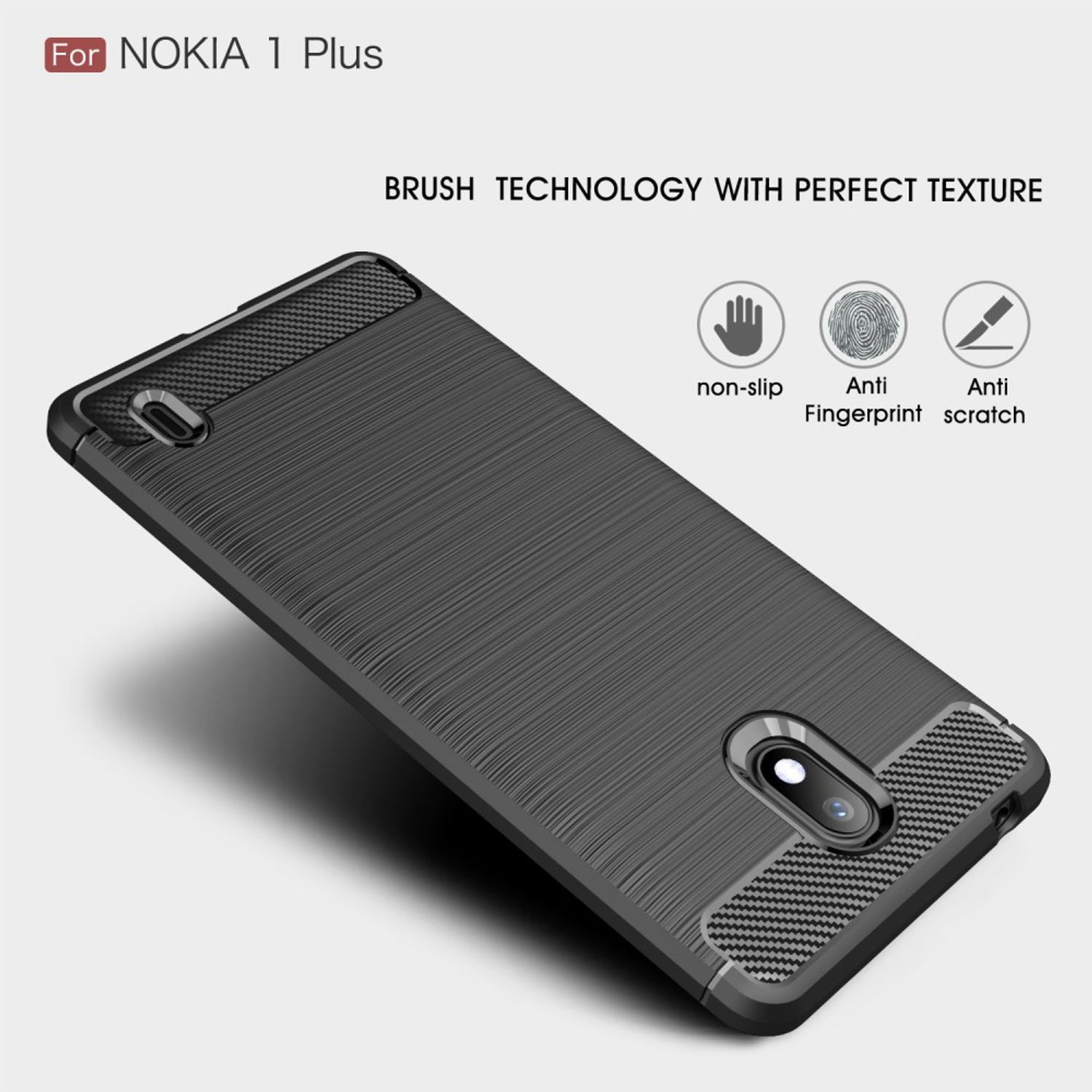 Nokia, 1 Plus, Carbon Optik, Backcover, KÖNIG Handyhülle Grau DESIGN