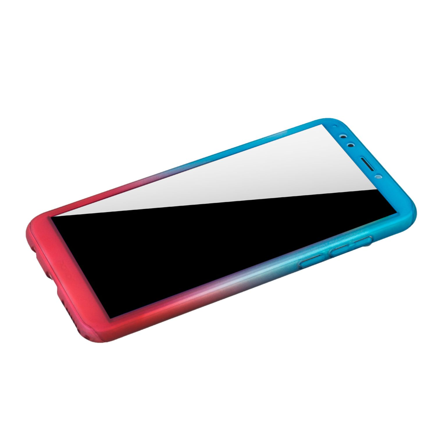 Handyhülle mit rotem und blauem Farbverlauf, Telefon darin.