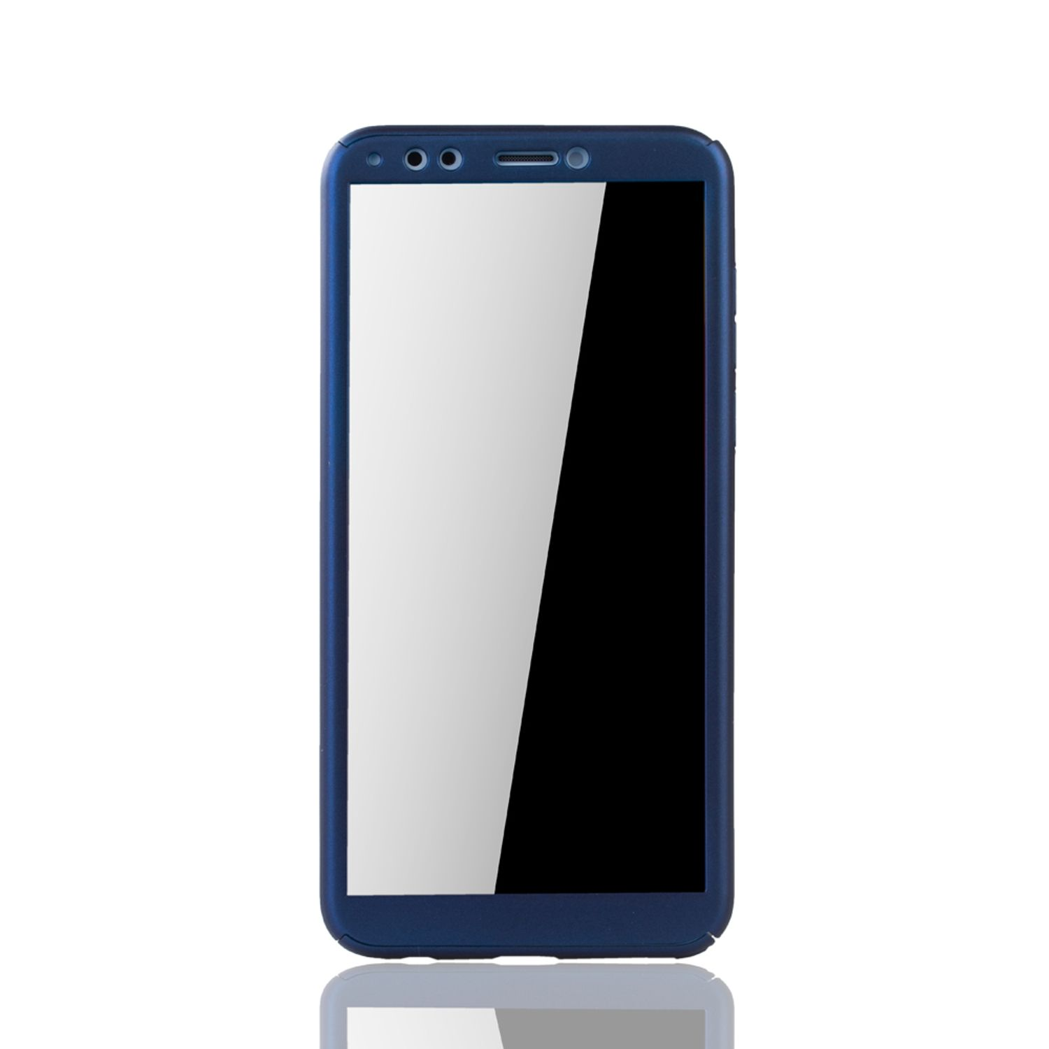 Blaue Smartphone-Hülle mit weißem Bildschirm. Die Hülle befindet sich auf weißem Hintergrund und zeigt den Bildschirm.