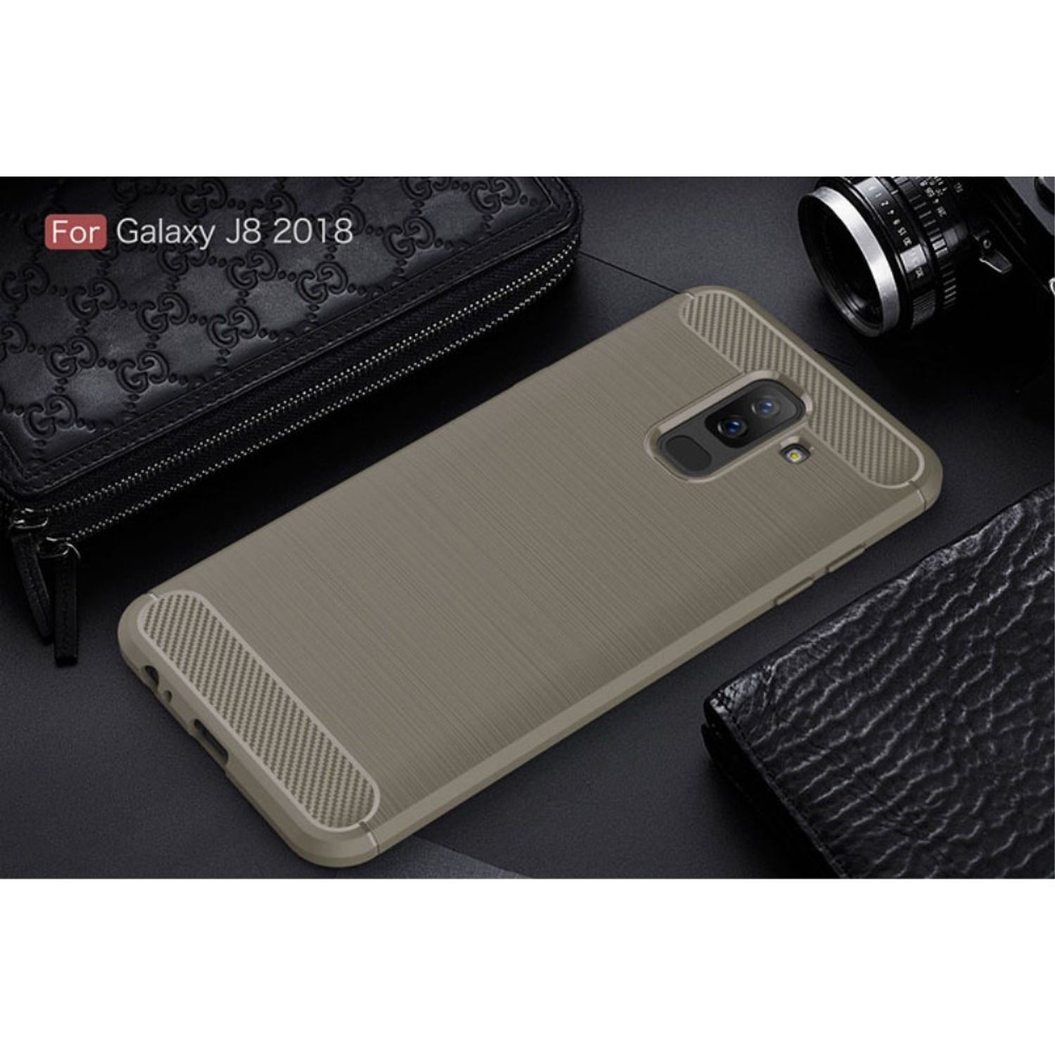 Backcover, (2018), Samsung, DESIGN Galaxy KÖNIG Optik, Grau Handyhülle Carbon J8