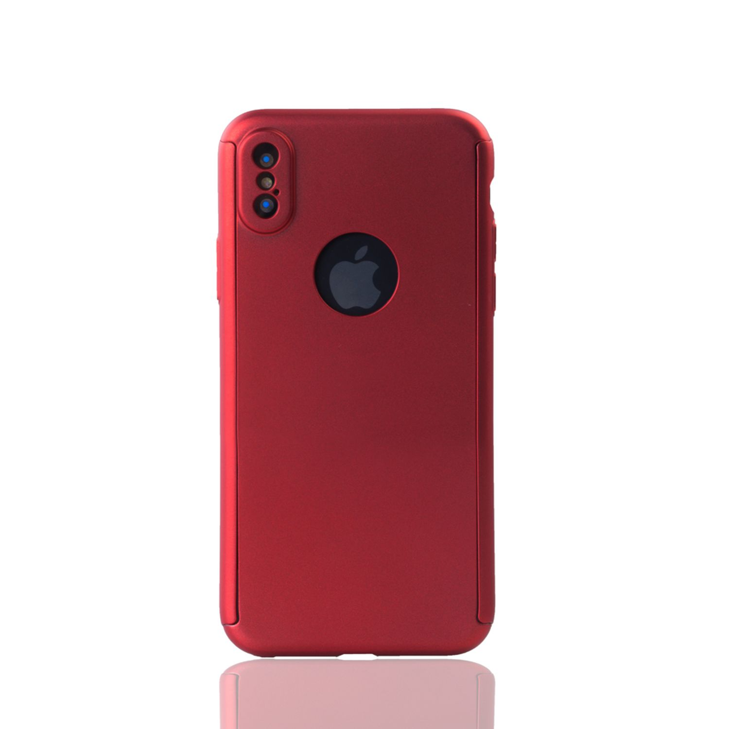 Rote Handyhülle mit Apple-Logo auf weißem Hintergrund.