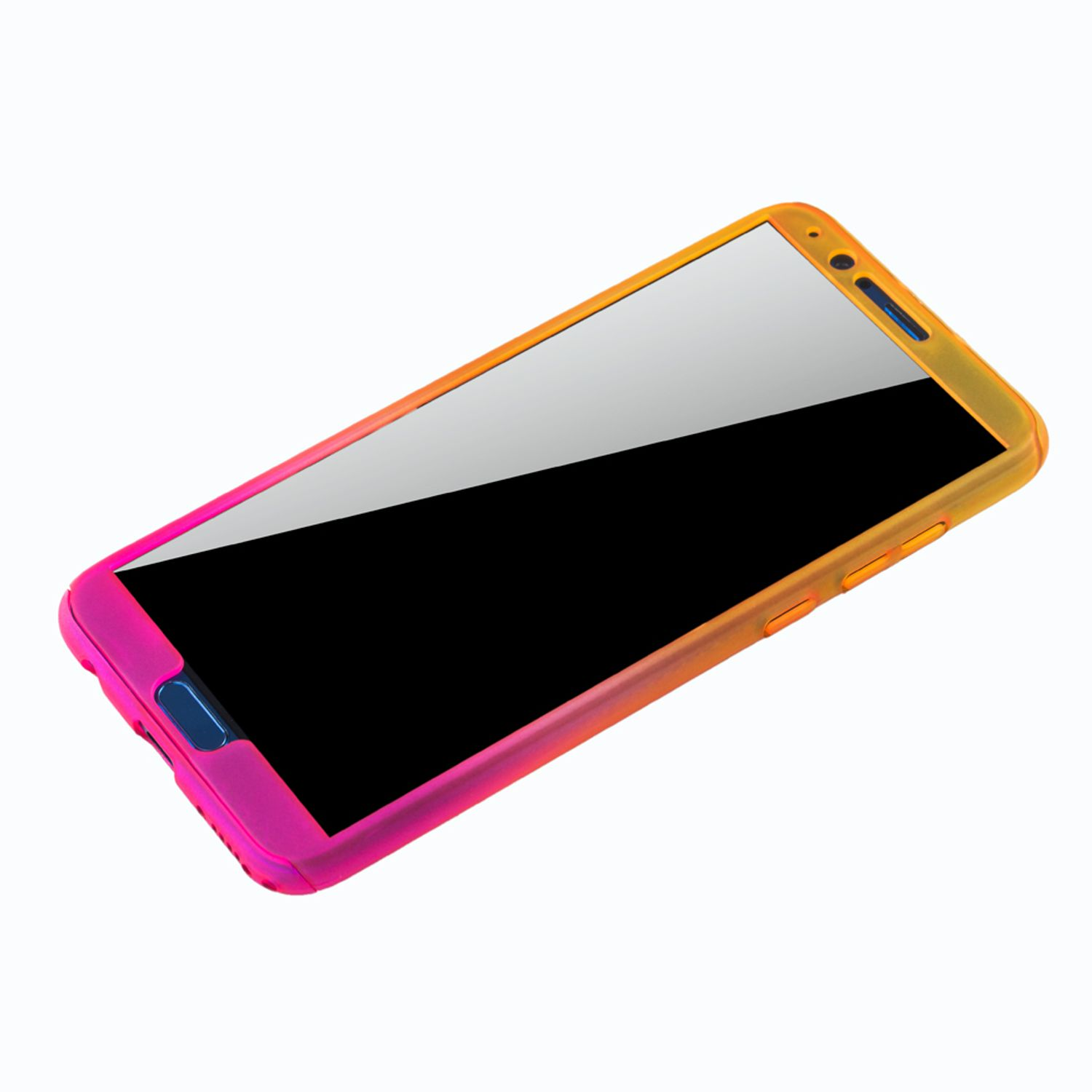 Handyhülle. Übergang von Pink zu Orange. Telefonbildschirm ist schwarz.