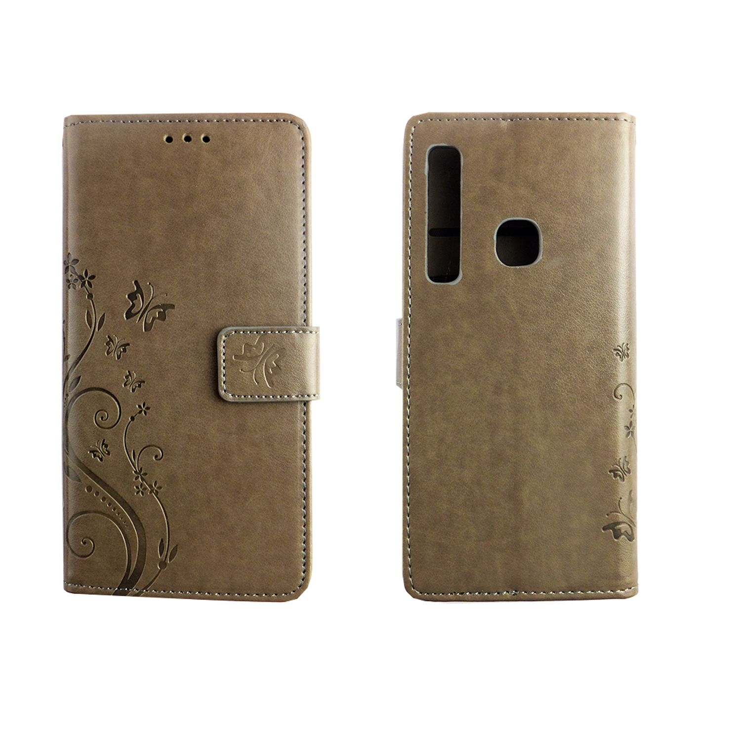 Braune Handyhülle mit floralem Design. Weißer Hintergrund.