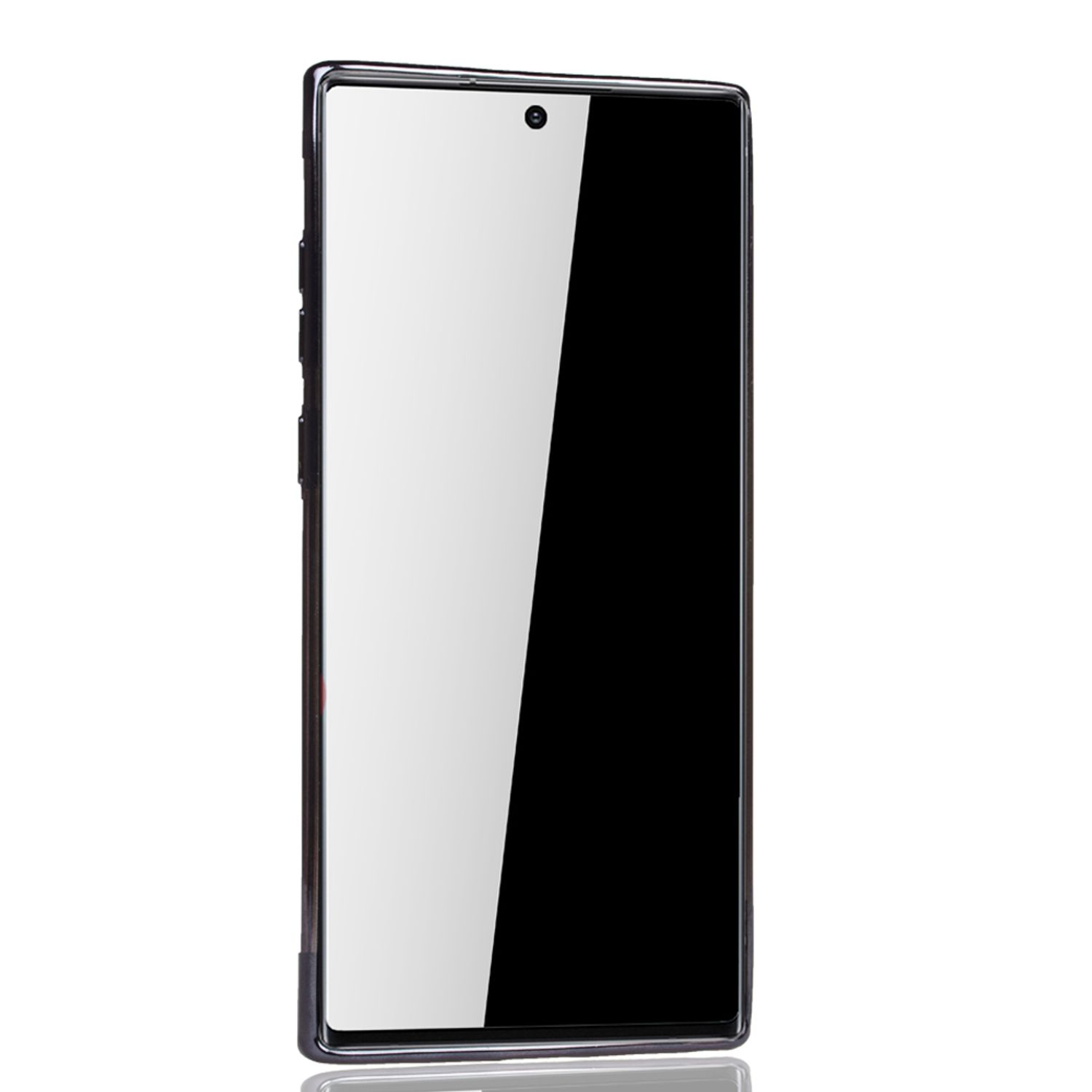 Ein Smartphone-Bildschirm, der ein weißes Display mit schwarzem Rahmen zeigt.