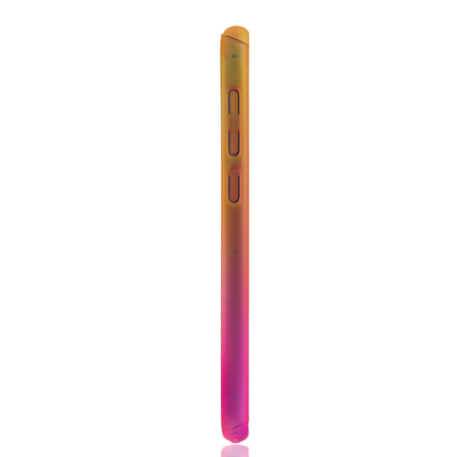 Farbverlauf Telefonkante, gelb zu rosa. Lautstärke- und Ein/Aus-Tasten sichtbar.