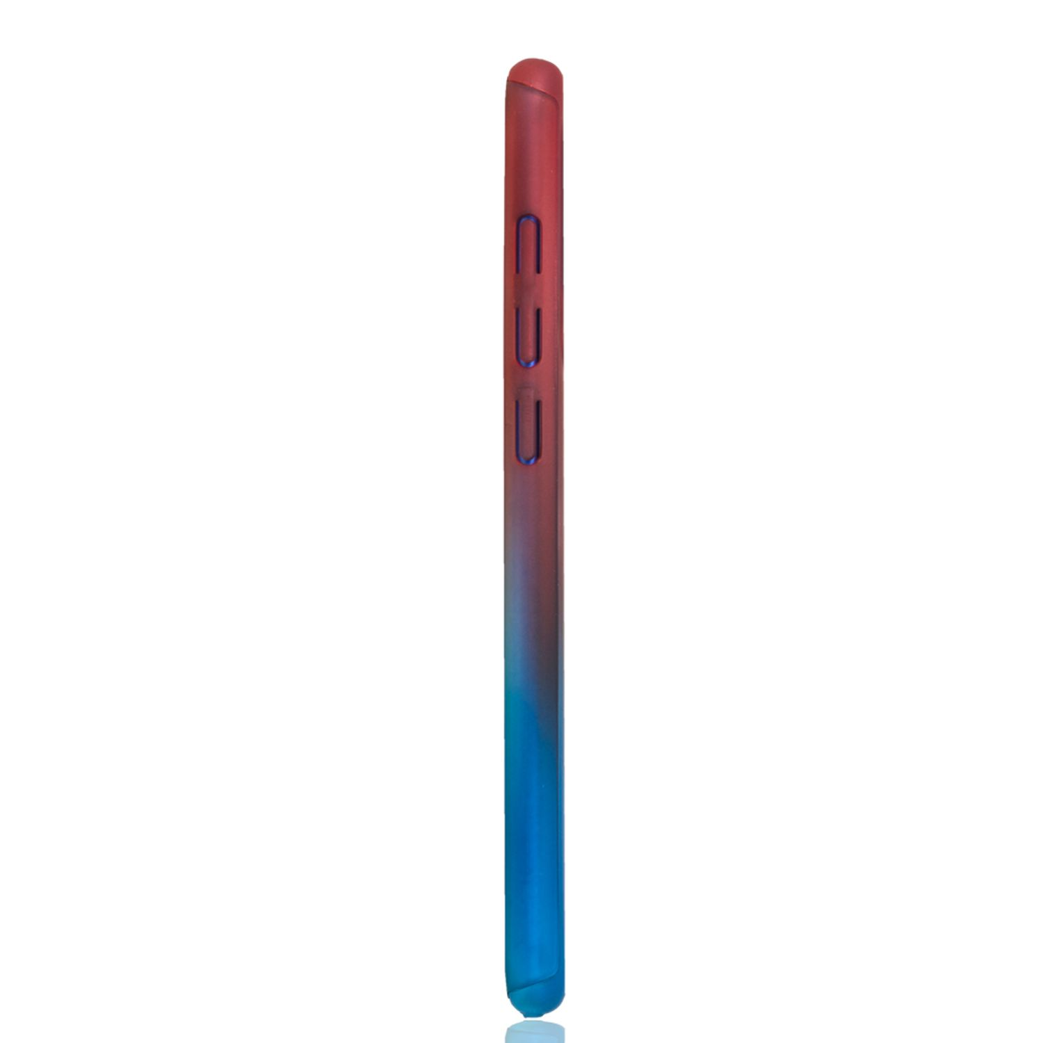 Telefonseite mit rot-blauem Farbverlauf. Knöpfe an der Seite. Weißer Hintergrund.