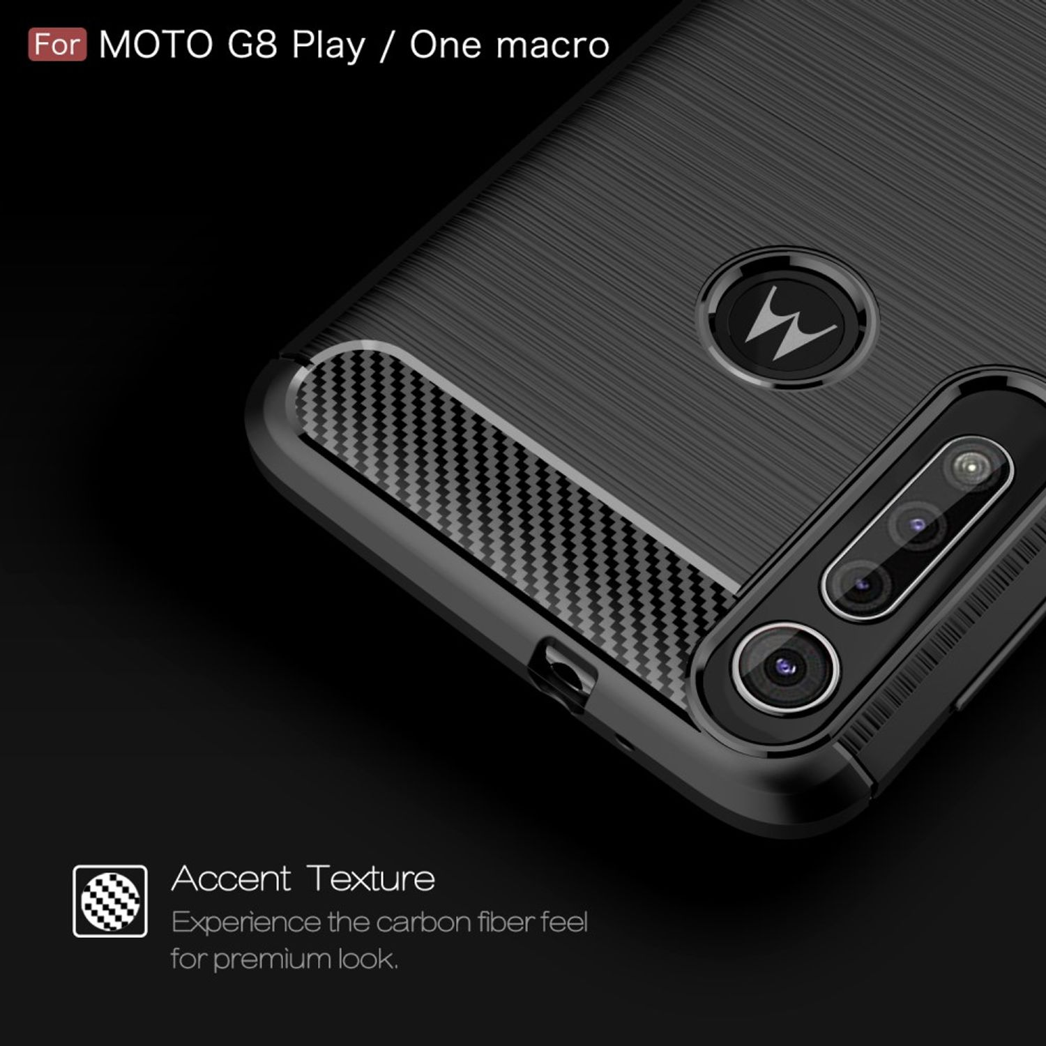 Eine Handyhülle mit gebürsteter Metallstruktur. Die Hülle hat eine Kamera und das Motorola-Logo.