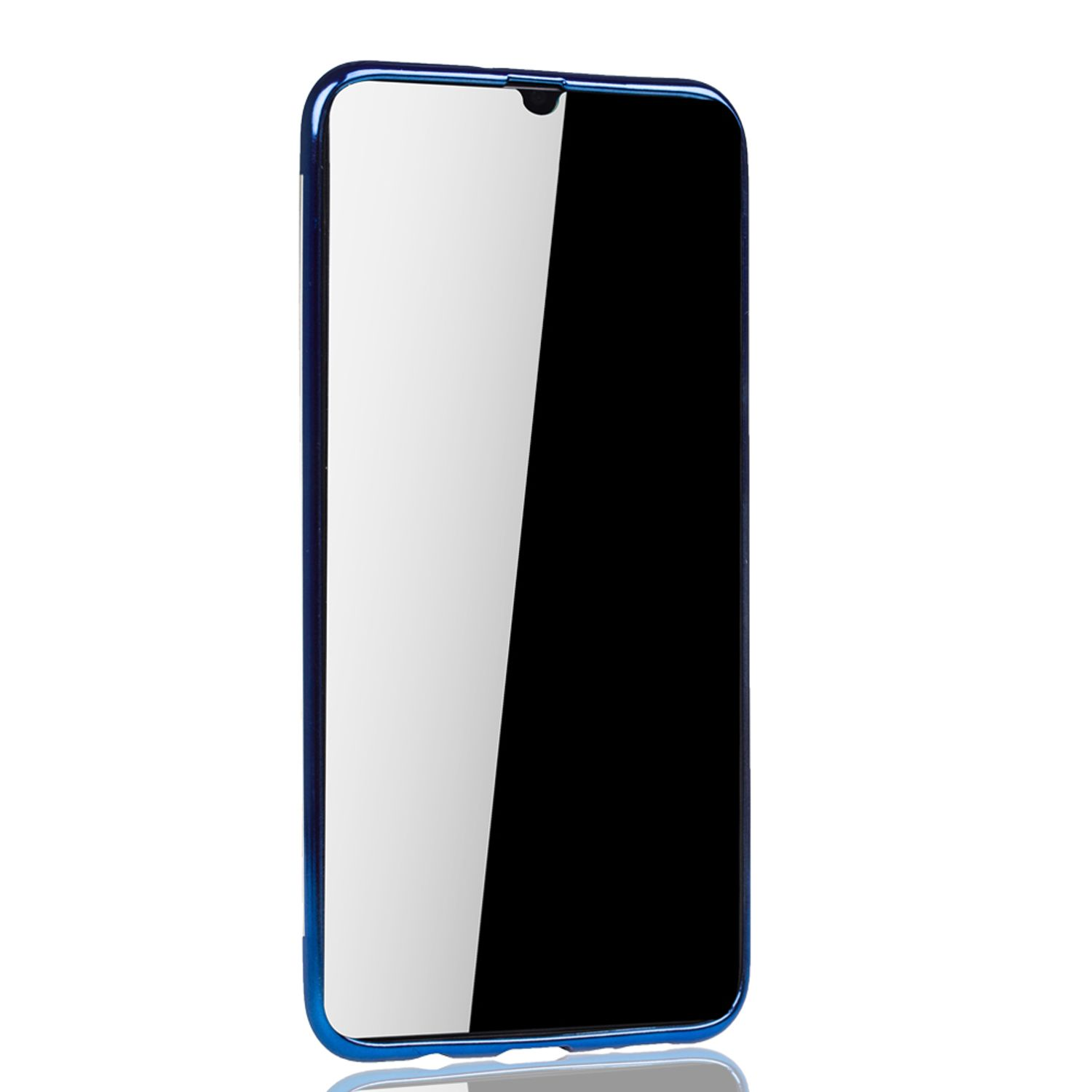 Blaues Telefon mit leerem Bildschirm. Weißer Hintergrund.