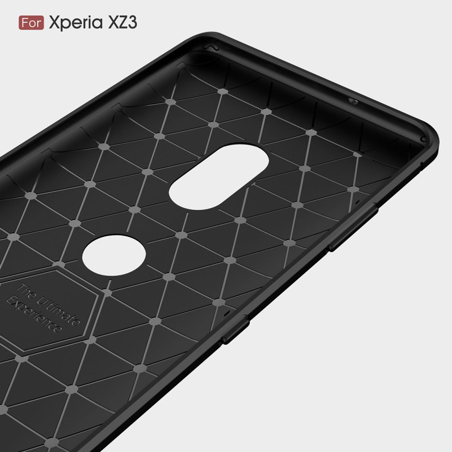 Schwarze Handyhülle mit geometrischem Design. Das Design ist ein Muster aus sich kreuzenden Linien.