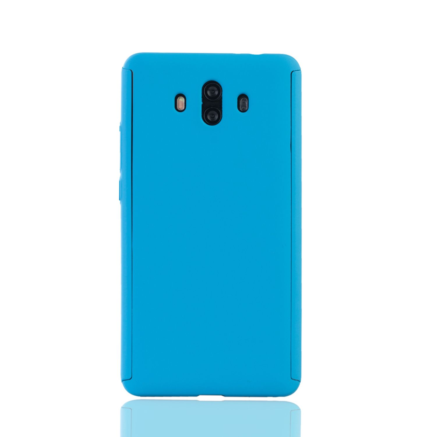 Blaue Handyhülle, Rückansicht. Kamera und andere Funktionen sind sichtbar. Weißer Hintergrund.
