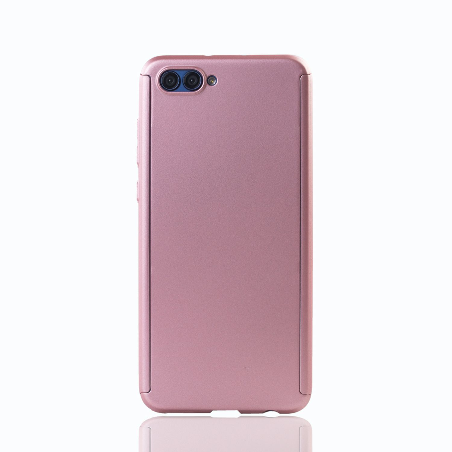 Eine rosa Handyhülle mit Dual-Kamera. Die Hülle befindet sich auf einer weißen Oberfläche.