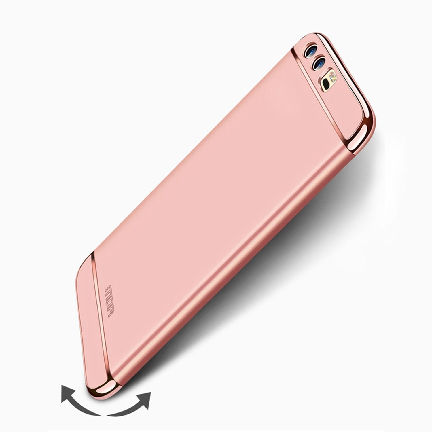 Eine pinke Handyhülle mit roségoldfarbenem Rand. Sie befindet sich auf weißem Hintergrund.