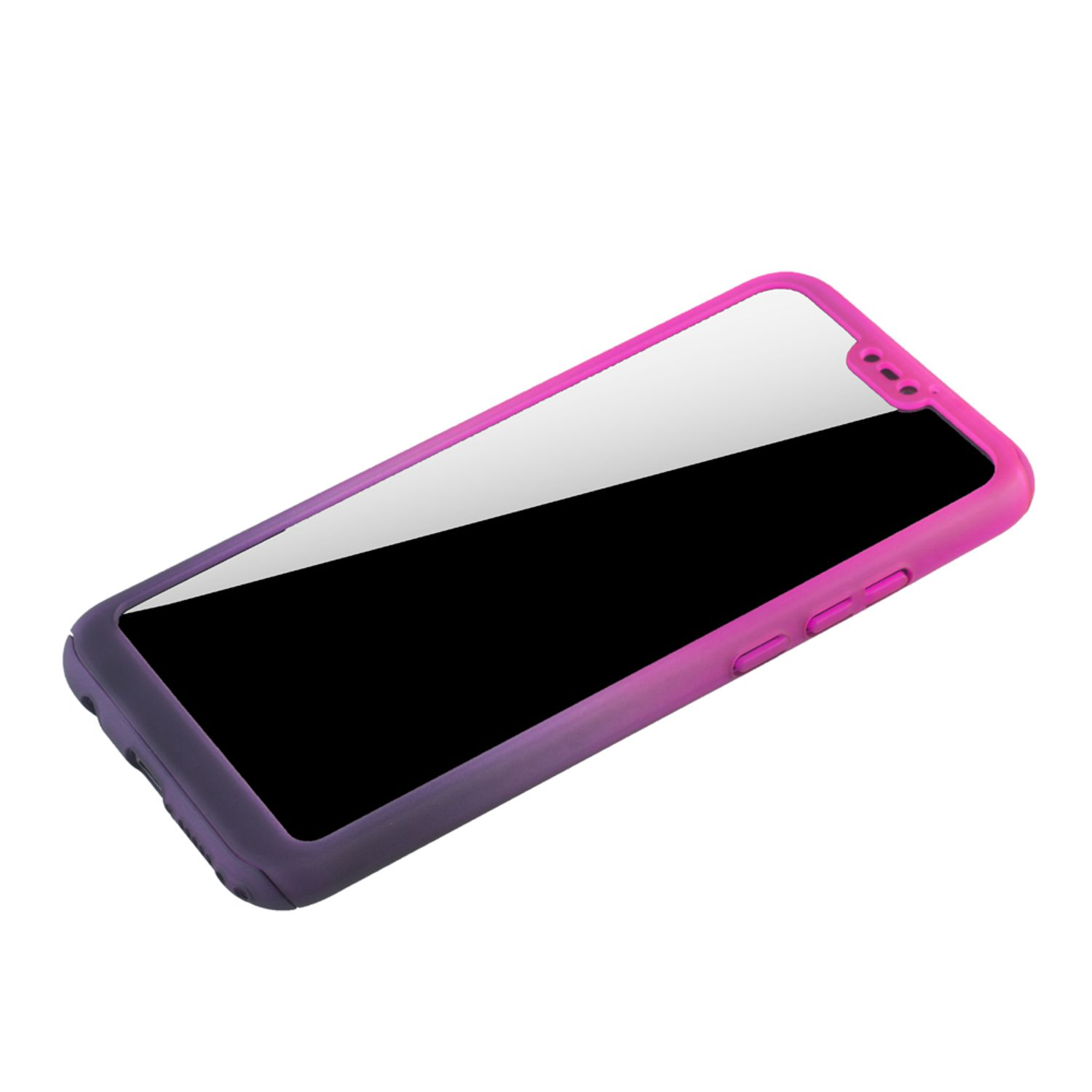 Lila-rosa Farbverlauf Handyhülle, mit sichtbarem Telefonbildschirm und Seitentasten.