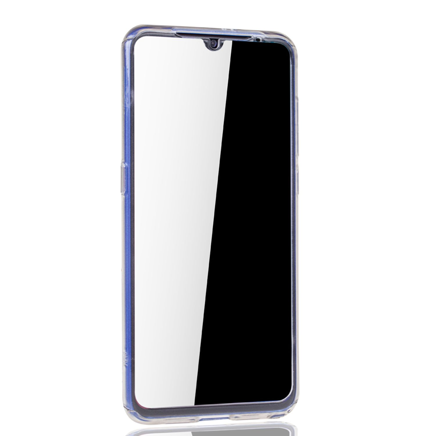 Telefon in klarer Hülle. Das Telefon ist abgewinkelt, der Bildschirm ist sichtbar.