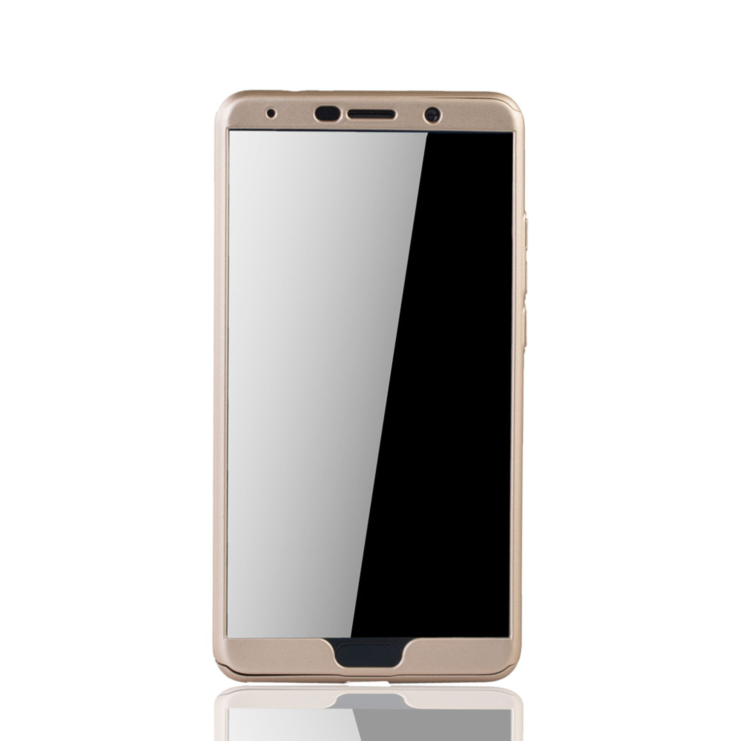 Goldenes Telefon mit schwarzem Bildschirm. Der Bildschirm ist reflektierend.
