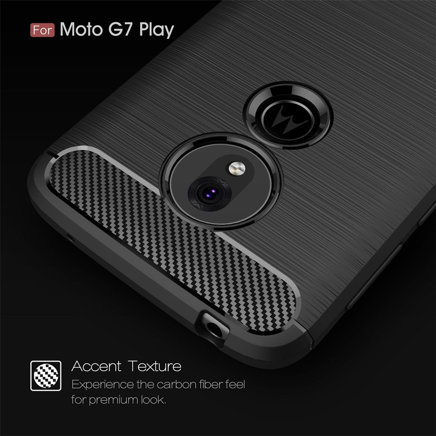 KÖNIG DESIGN Handyhülle Carbon G7 Backcover, Motorola, Play, Moto Schwarz Optik