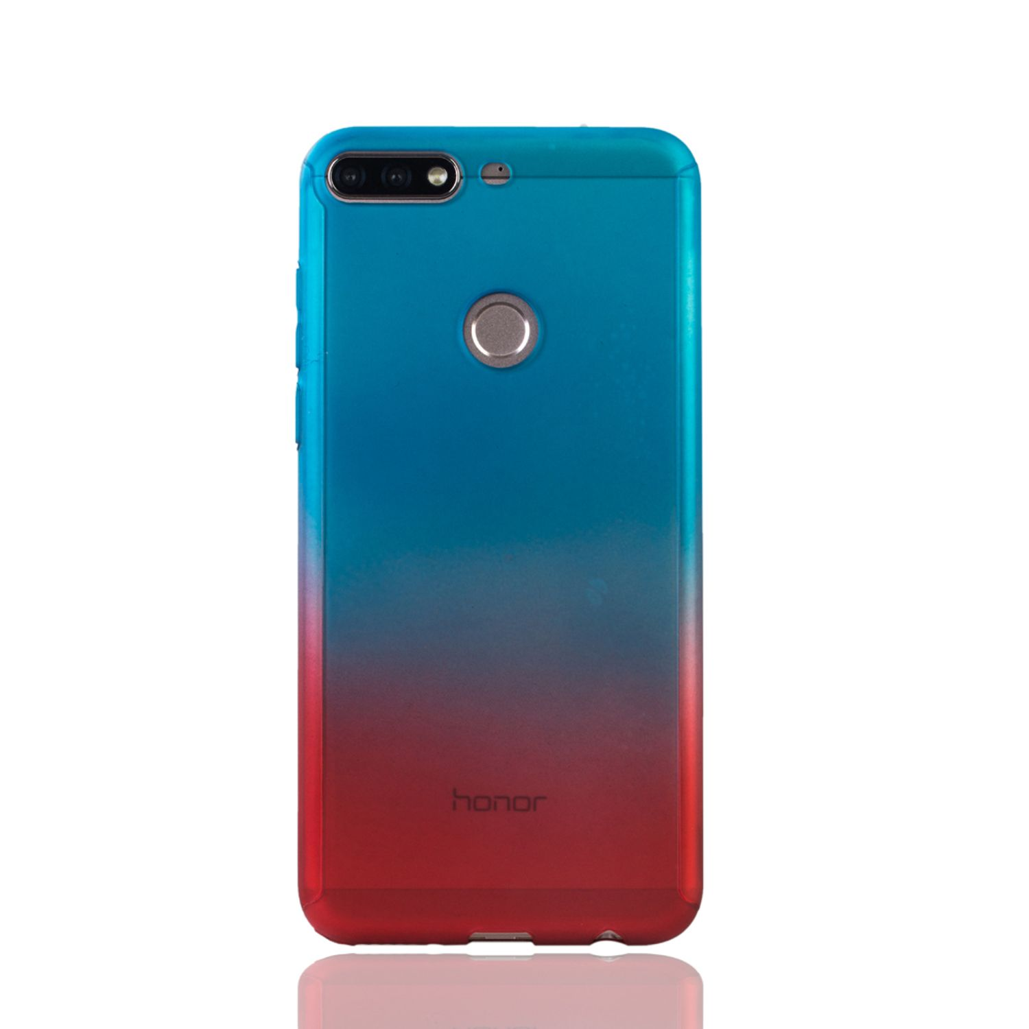 Rot-blaue Gradienten-Handyhülle mit Honor-Logo. Weißer Hintergrund, Telefon zentriert.